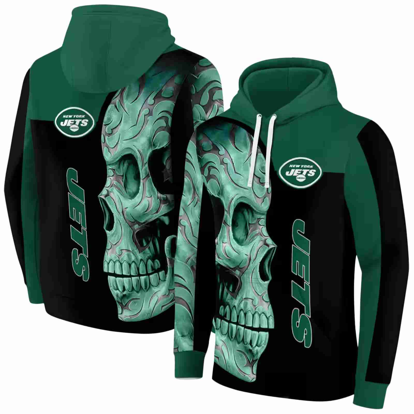 new york jets skull motif green black hoodie fashion forward