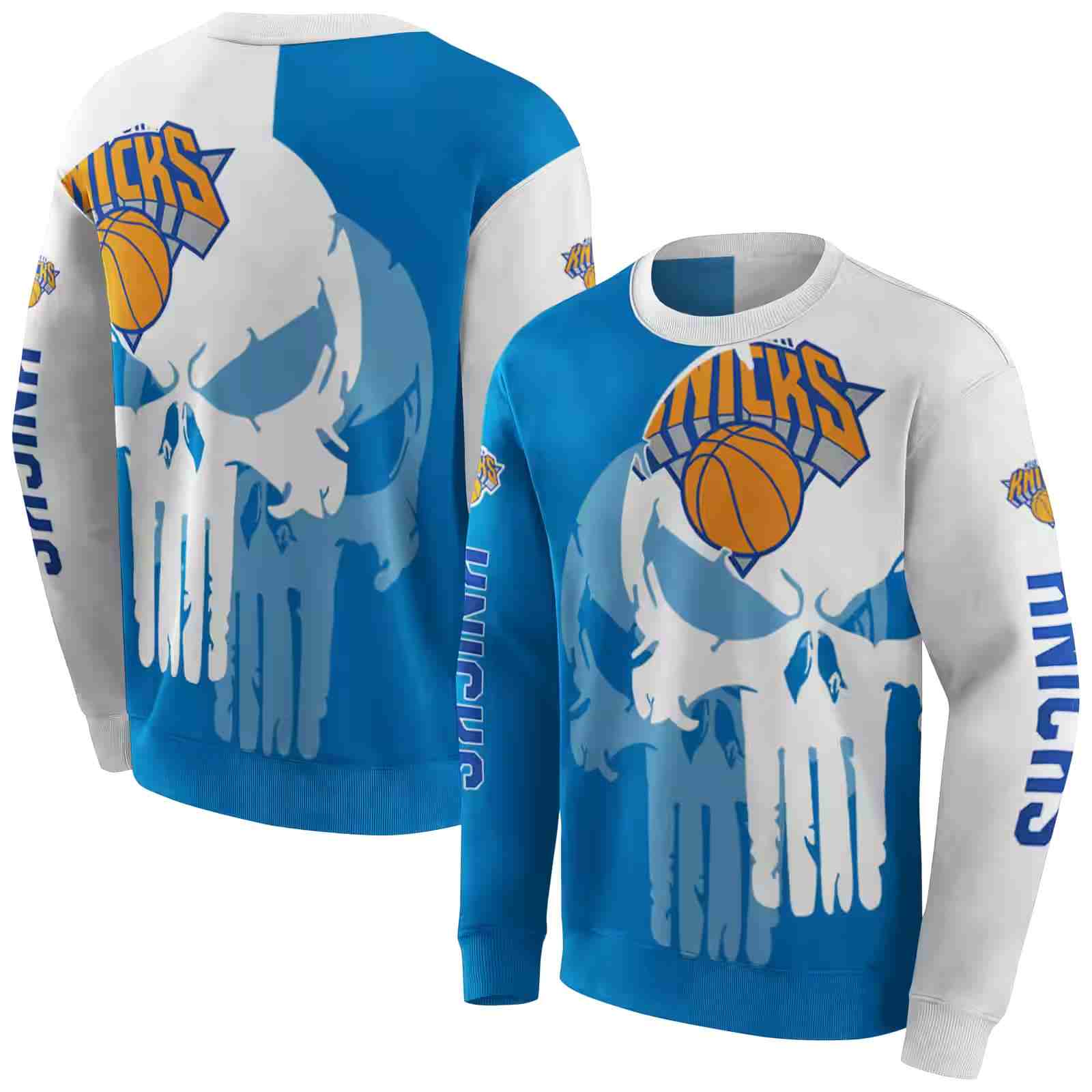 new york knicks graphic punisher blue white hoodie premium grade