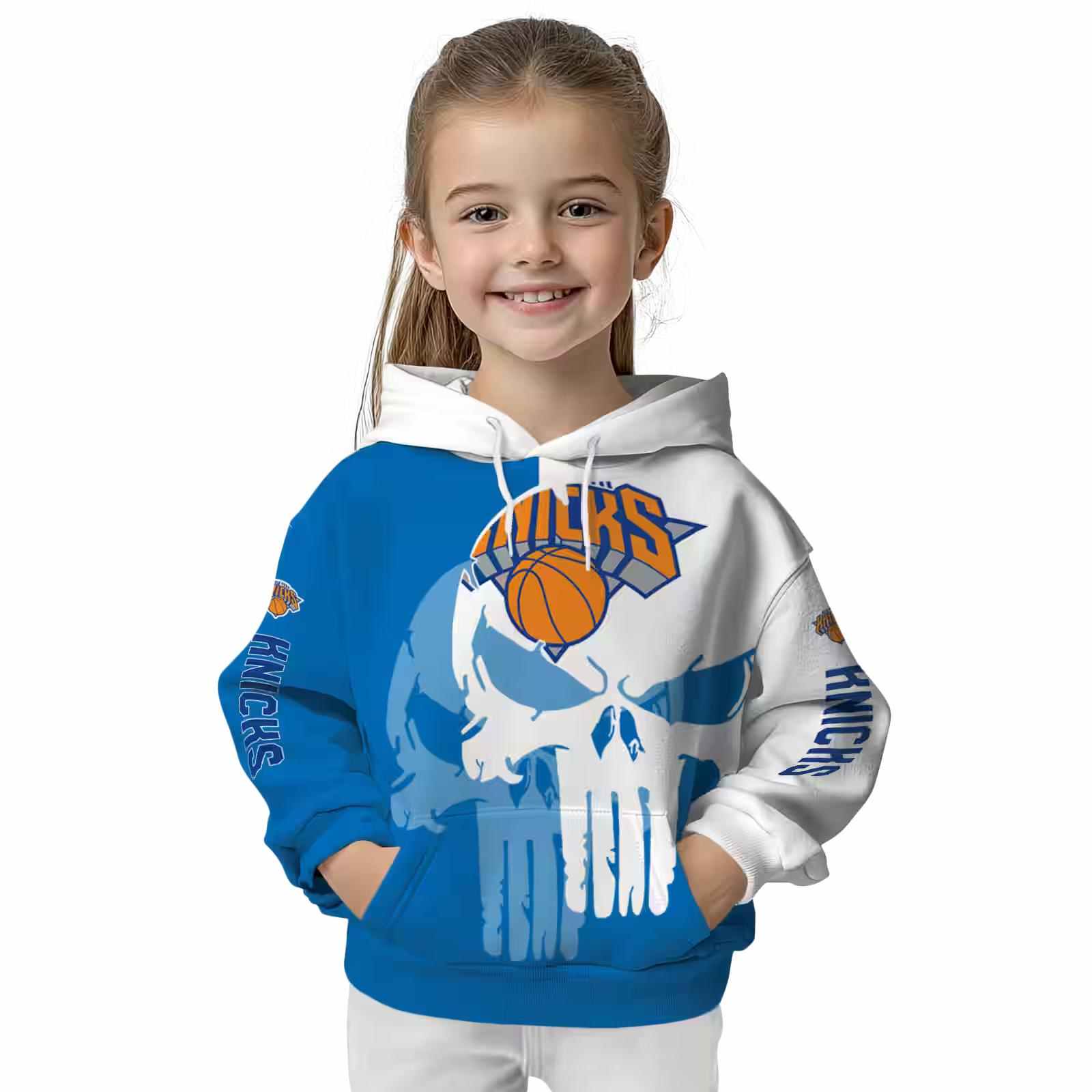 new york knicks graphic punisher blue white hoodie top rated