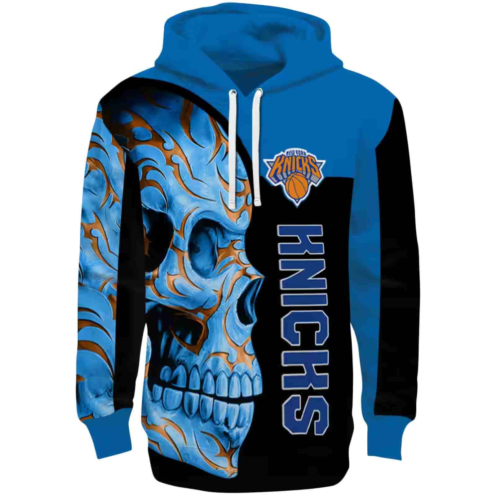 New York Knicks Skull Motif Blue Black Hoodie