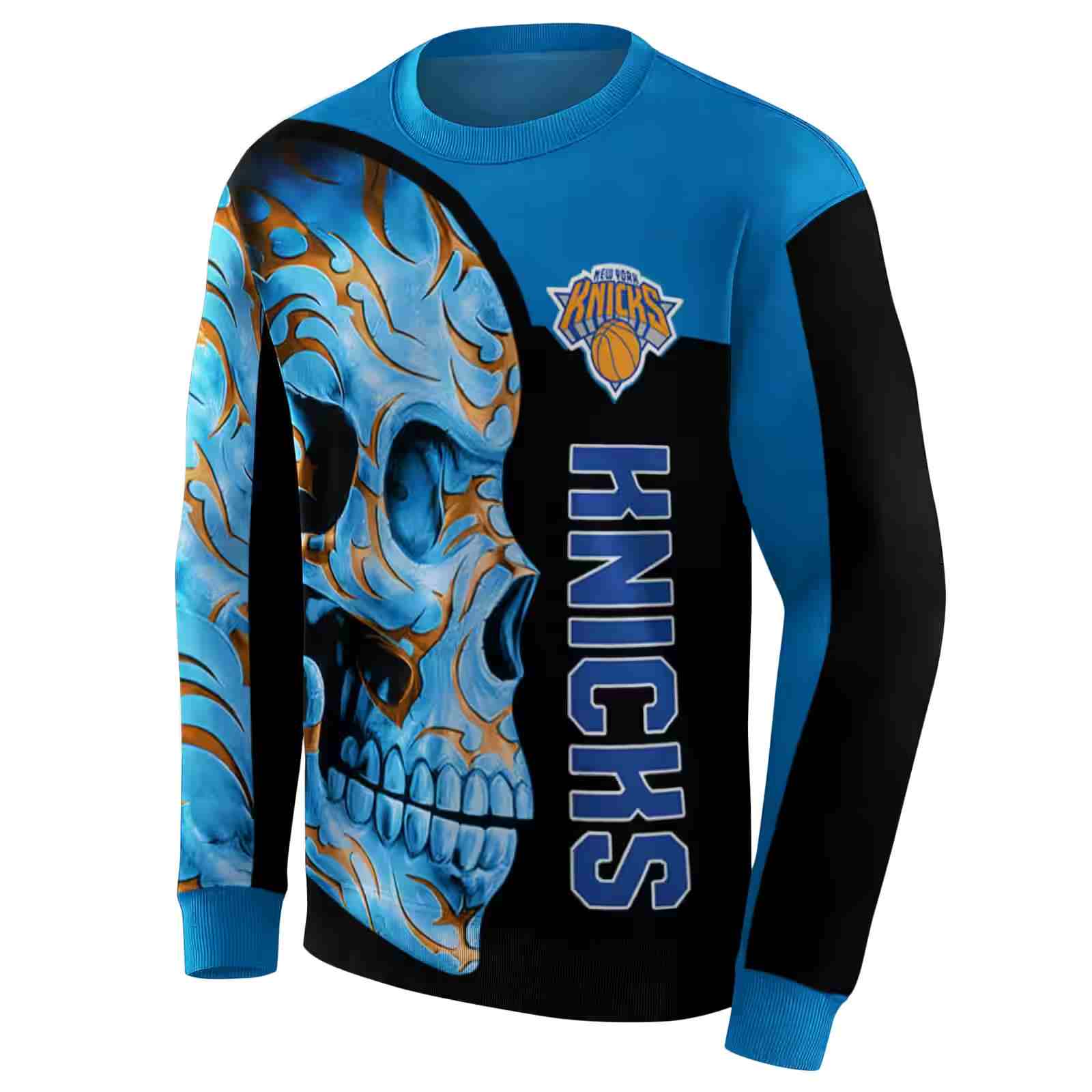 new york knicks skull motif blue black hoodie new arrival