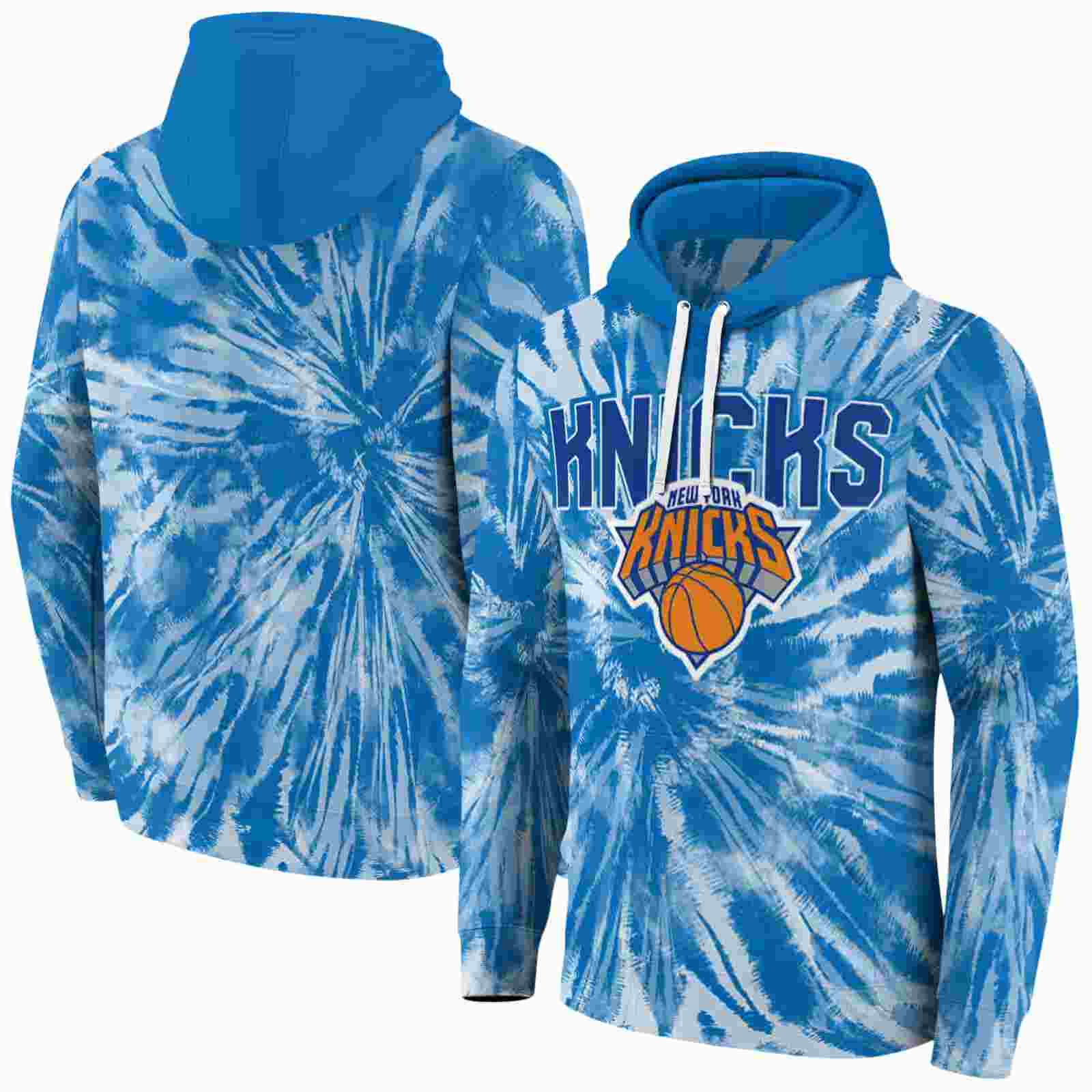 new york knicks tie dye pattern blue hoodie fashion forward