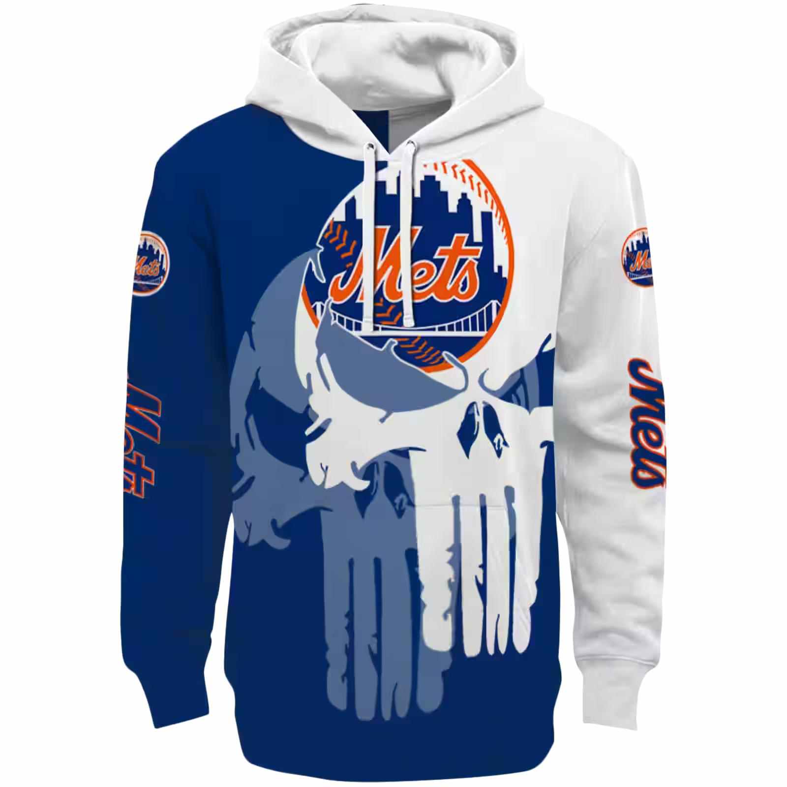 New York Mets Graphic Punisher Blue White Hoodie