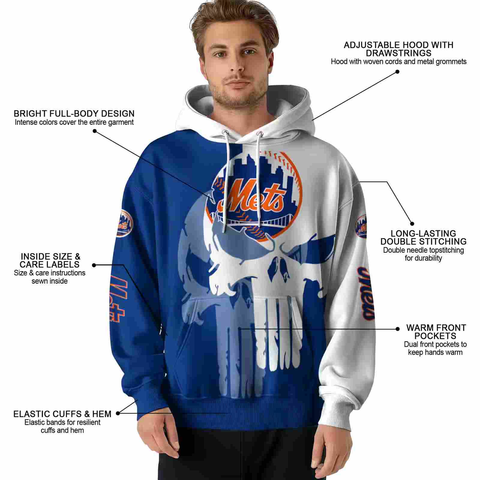 new york mets graphic punisher blue white hoodie latest model