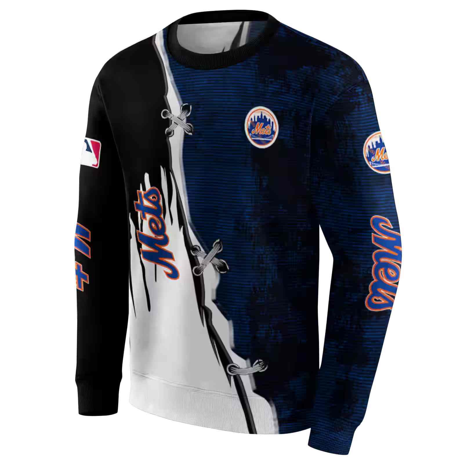 new york mets ripped pattern blue black white hoodie new arrival