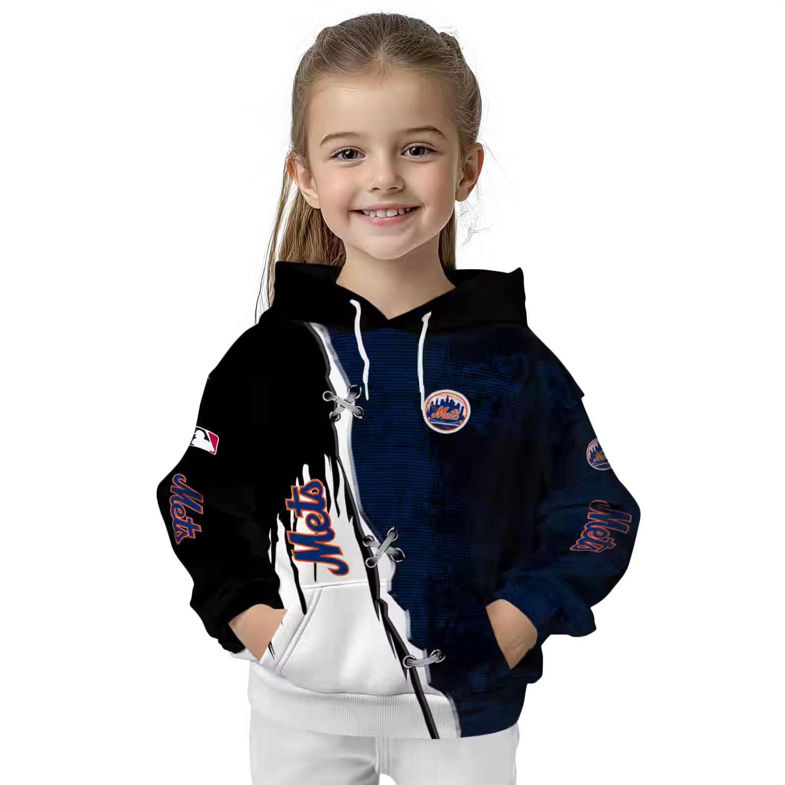 new york mets ripped pattern blue black white hoodie top rated