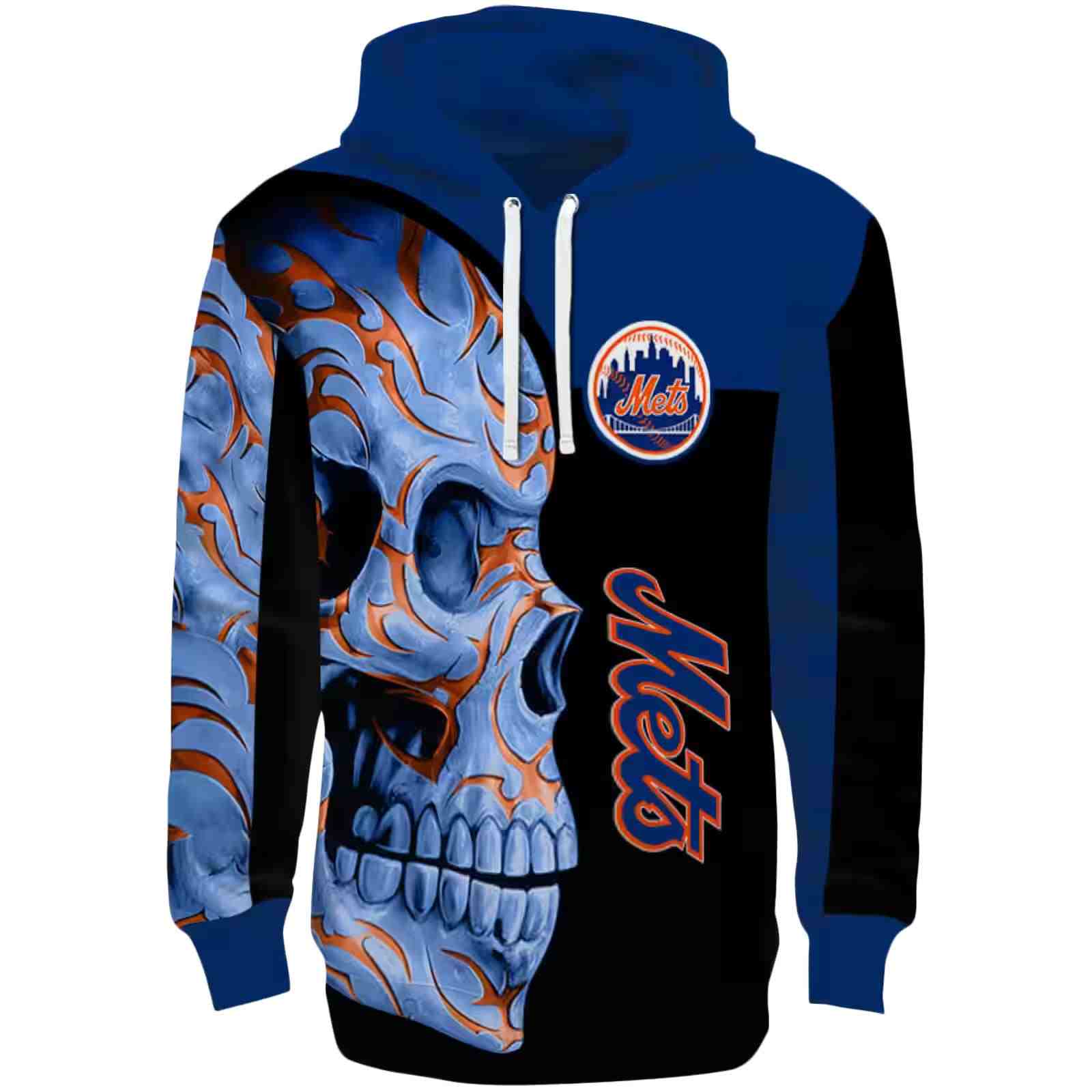 New York Mets Skull Motif Blue Black Hoodie