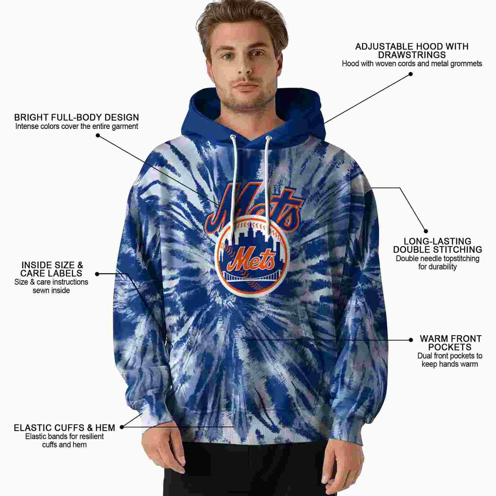 new york mets tie dye pattern blue hoodie latest model