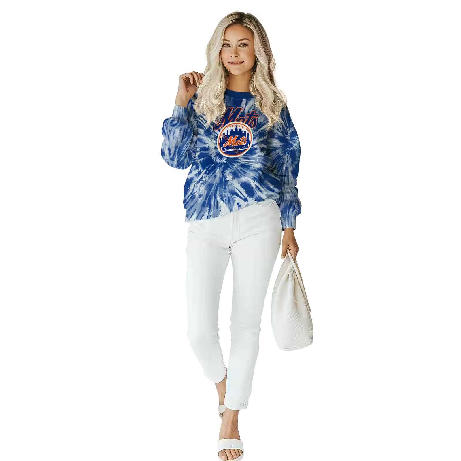 new york mets tie dye pattern blue hoodie trendy