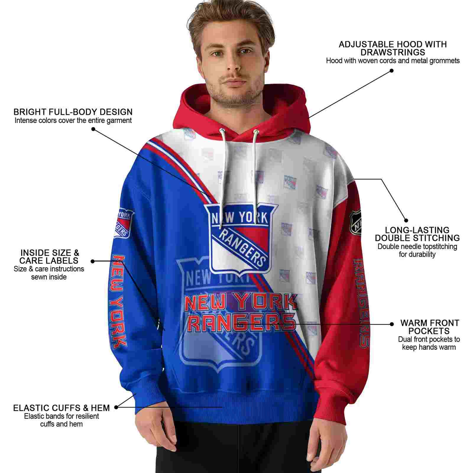 new york rangers diagonal stripe blue white hoodie latest model