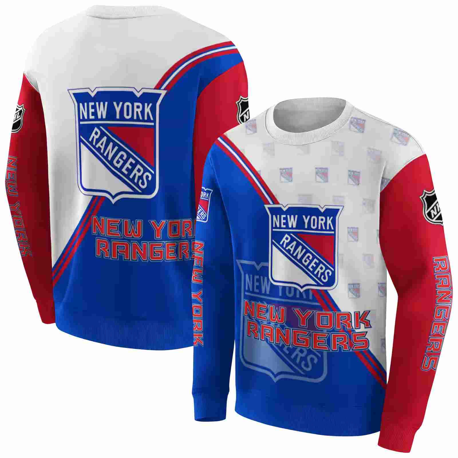 new york rangers diagonal stripe blue white hoodie premium grade