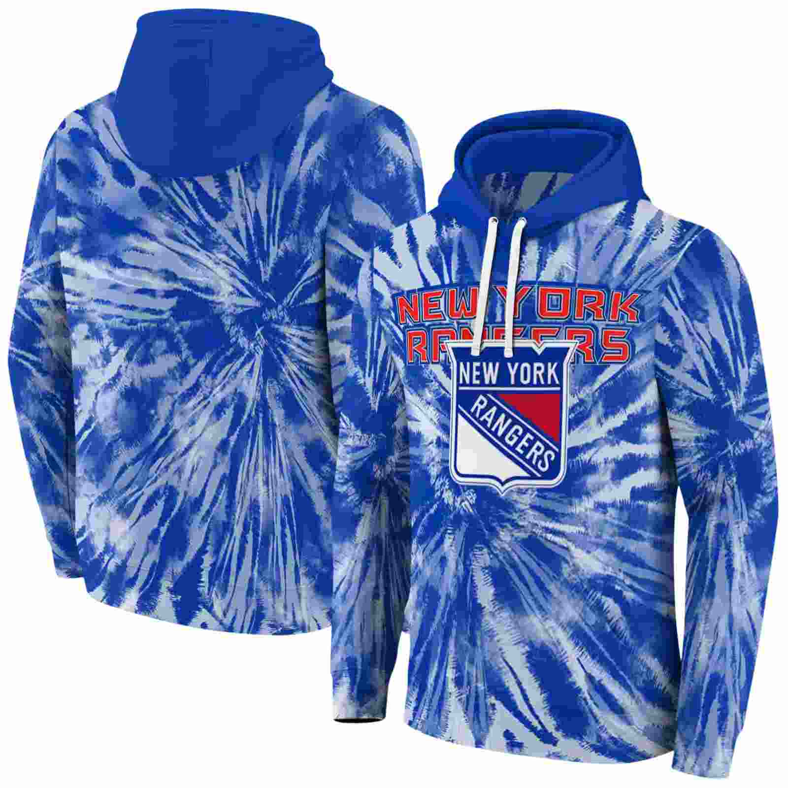 new york rangers tie dye pattern blue hoodie fashion forward