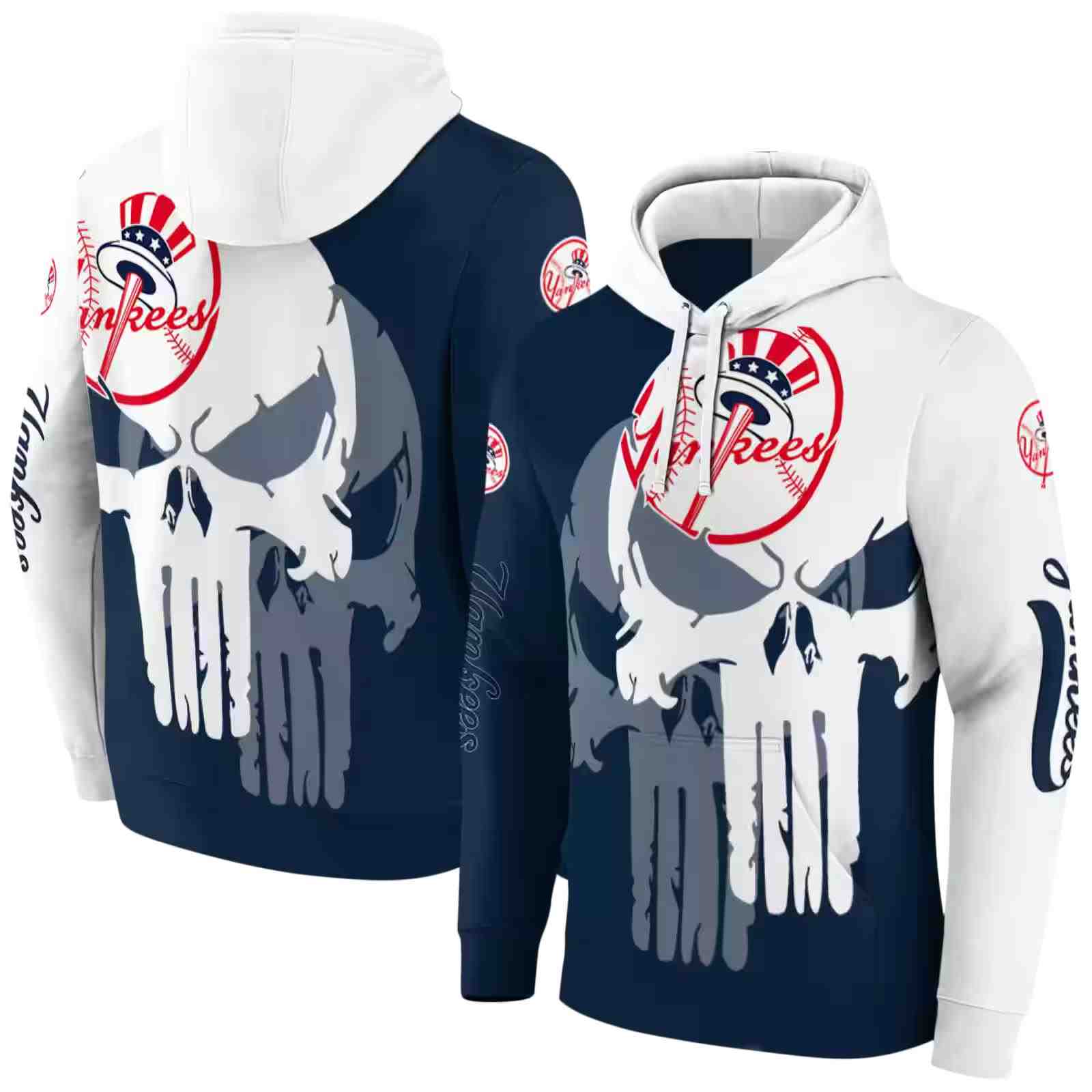 new york yankees graphic punisher navy white hoodie fashion forward