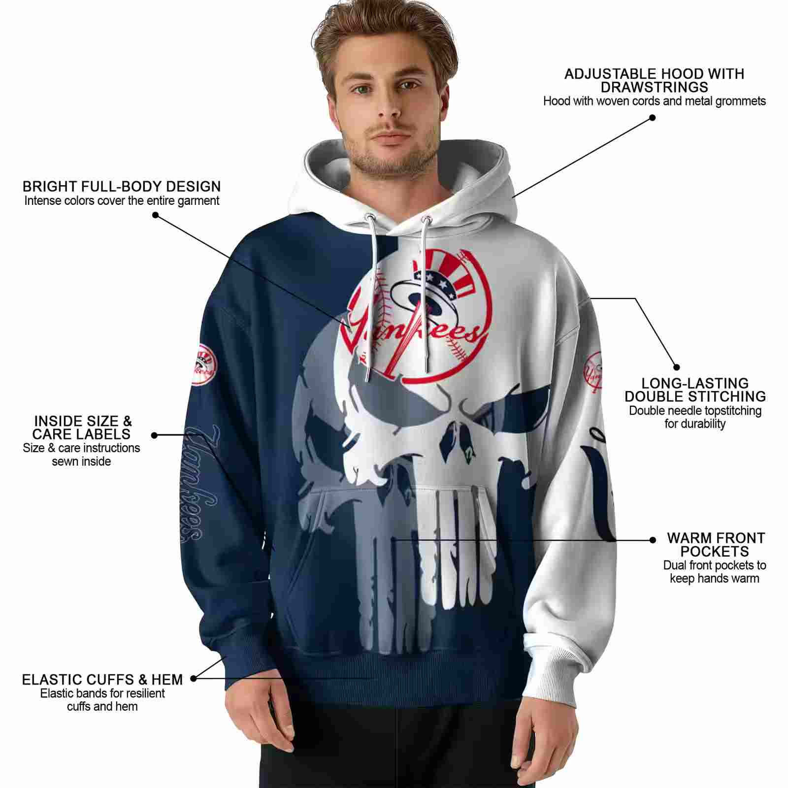 new york yankees graphic punisher navy white hoodie latest model