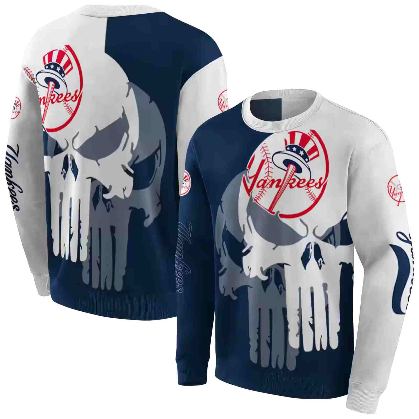 new york yankees graphic punisher navy white hoodie premium grade