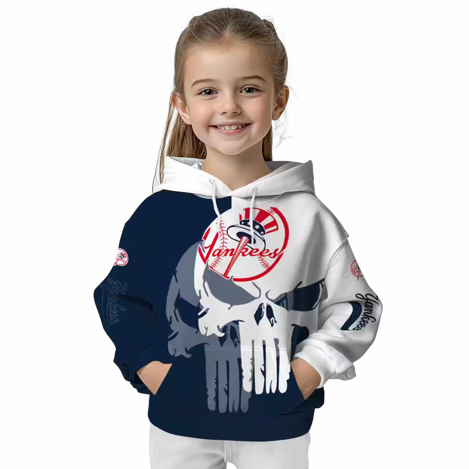 new york yankees graphic punisher navy white hoodie top rated