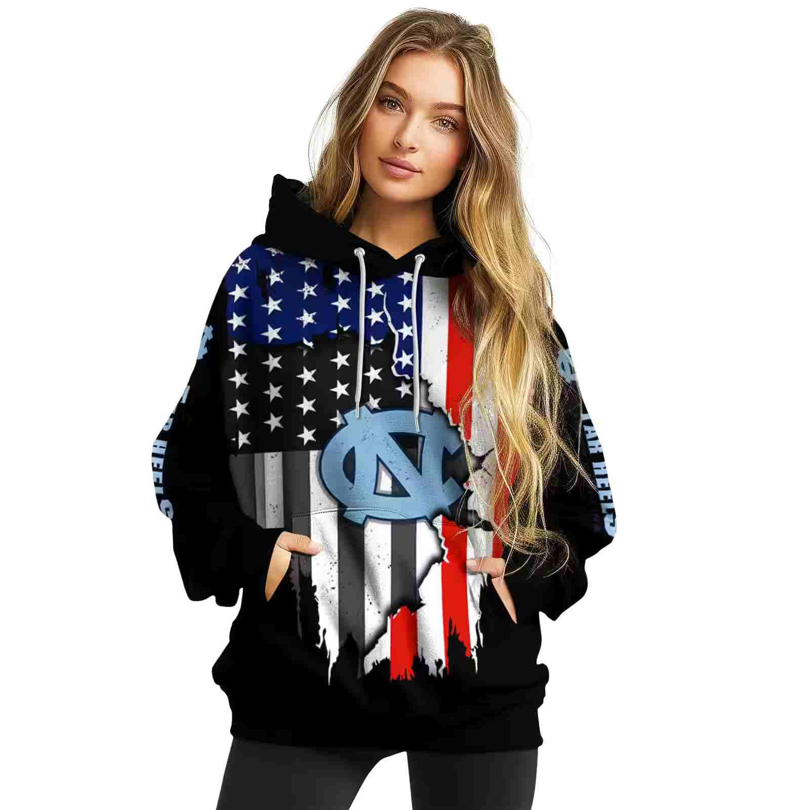 north carolina tar heels american pride black hoodie high quality