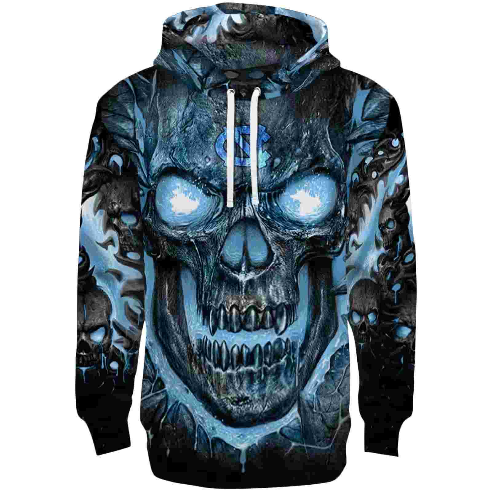 North Carolina Tar Heels Demonic Skull Light Blue Black Hoodie