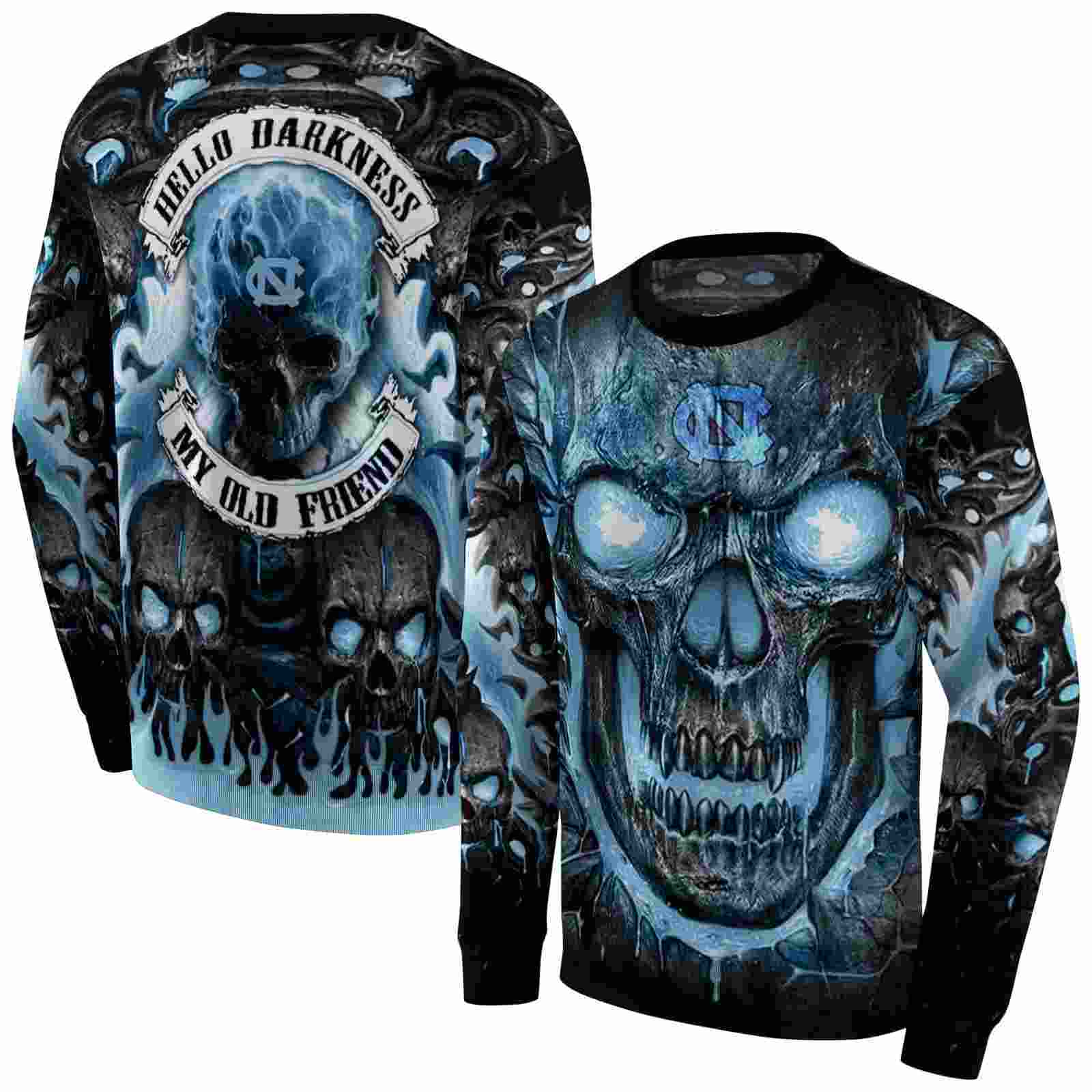 north carolina tar heels demonic skull light blue black hoodie premium grade