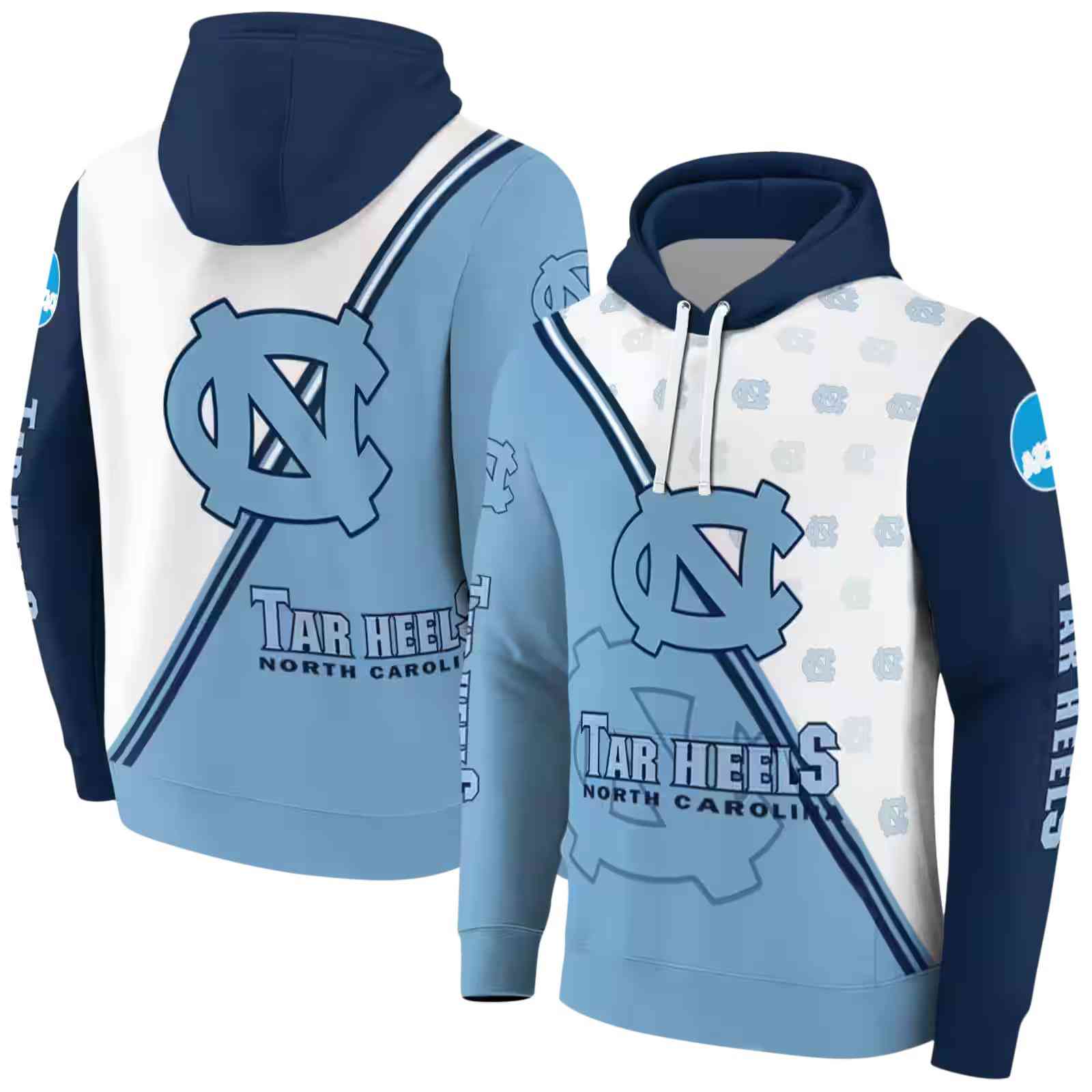 north carolina tar heels diagonal stripe light blue white hoodie fashion forward