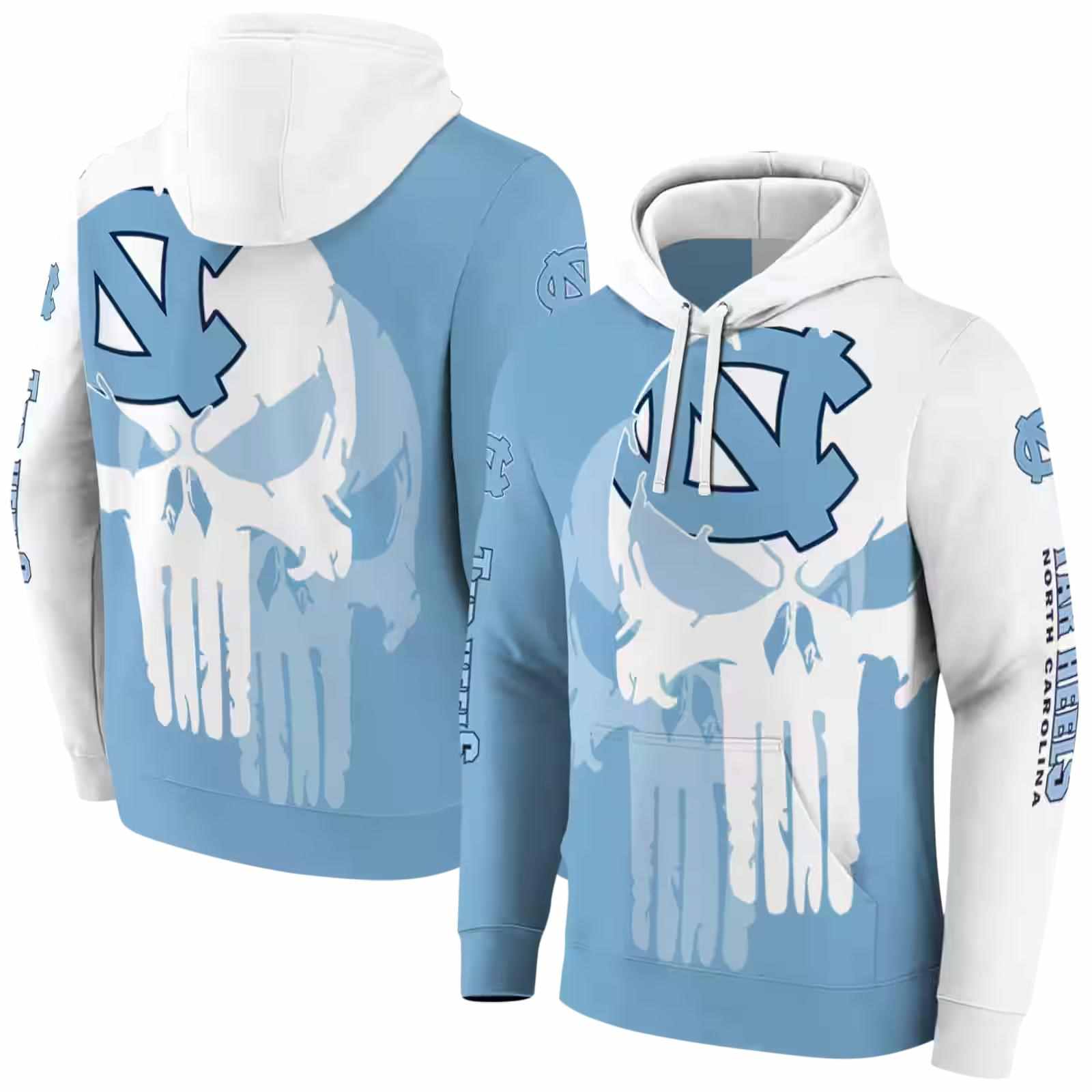 north carolina tar heels graphic punisher light blue white hoodie fashion forward