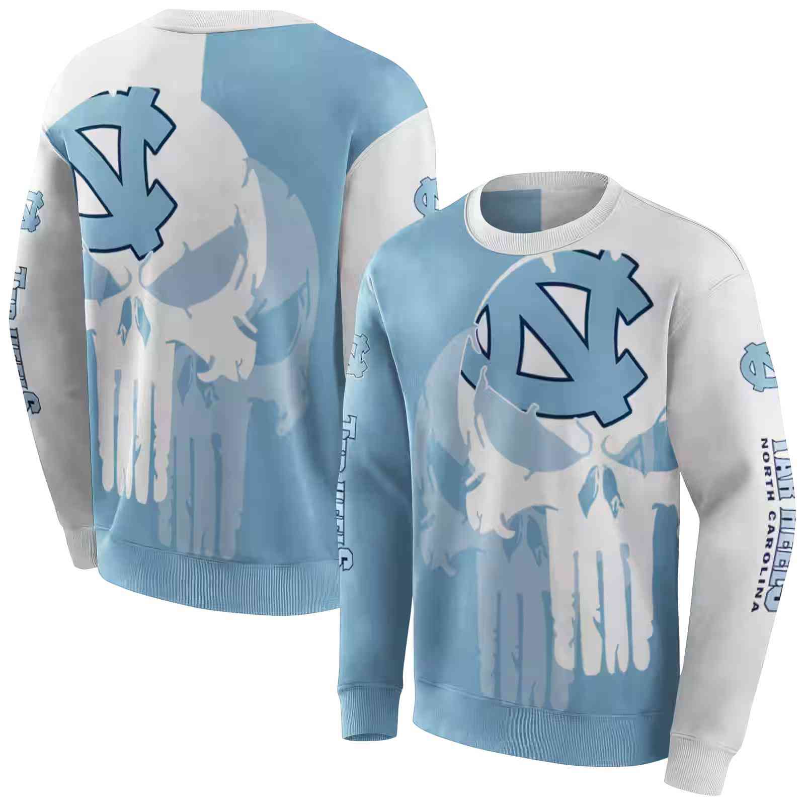 north carolina tar heels graphic punisher light blue white hoodie premium grade