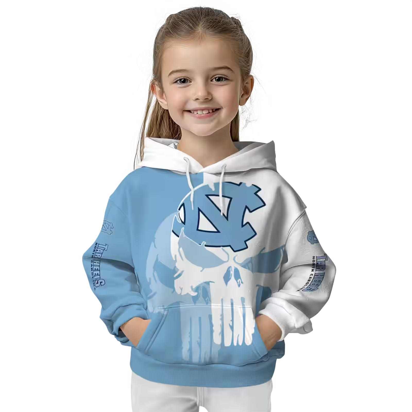 north carolina tar heels graphic punisher light blue white hoodie top rated