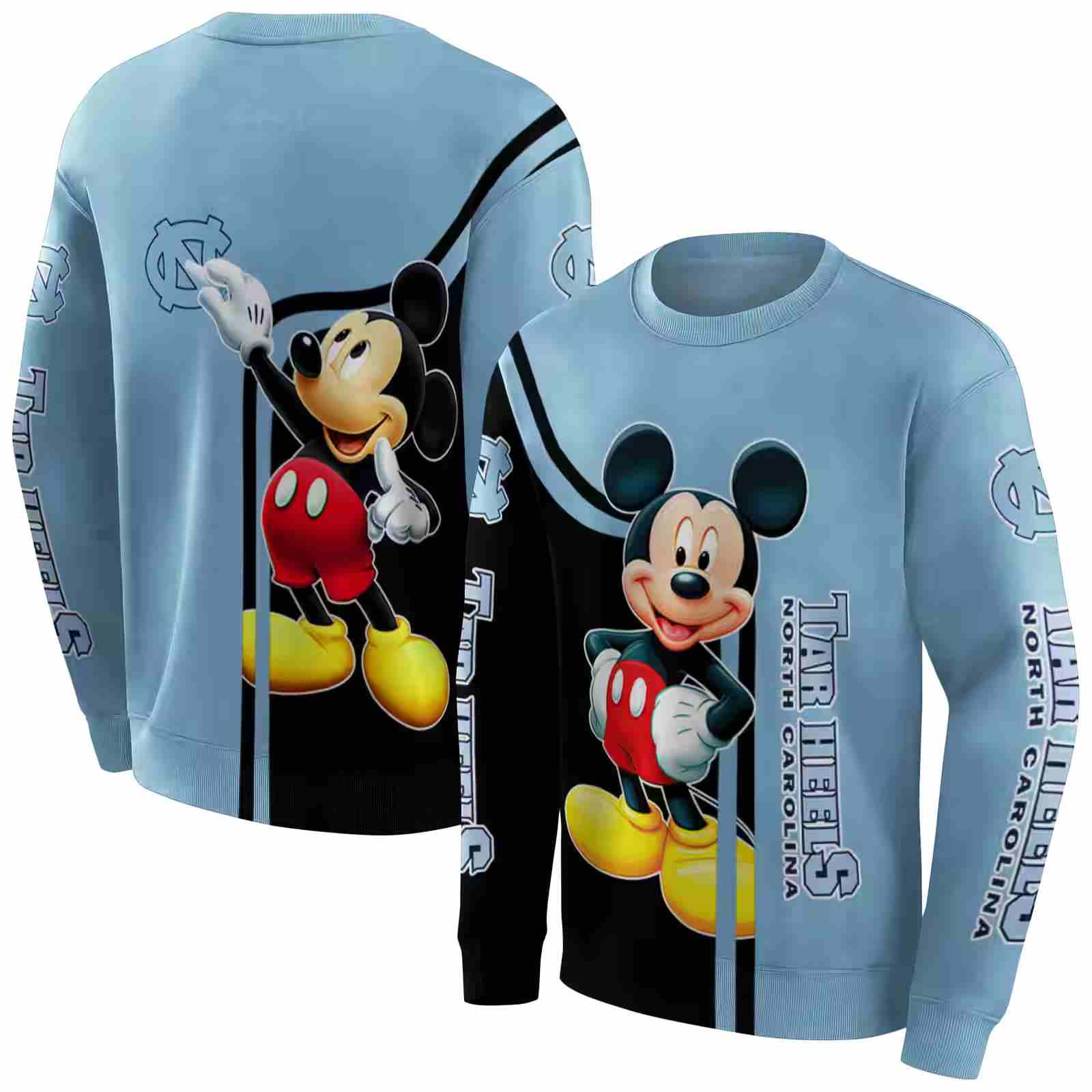 north carolina tar heels mickey mouse light blue black hoodie premium grade