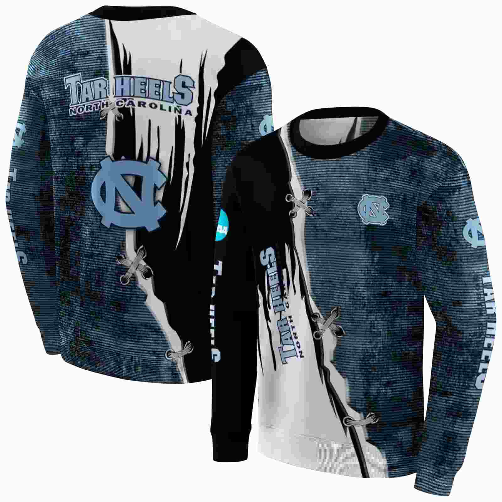 north carolina tar heels ripped pattern light blue black white hoodie premium grade