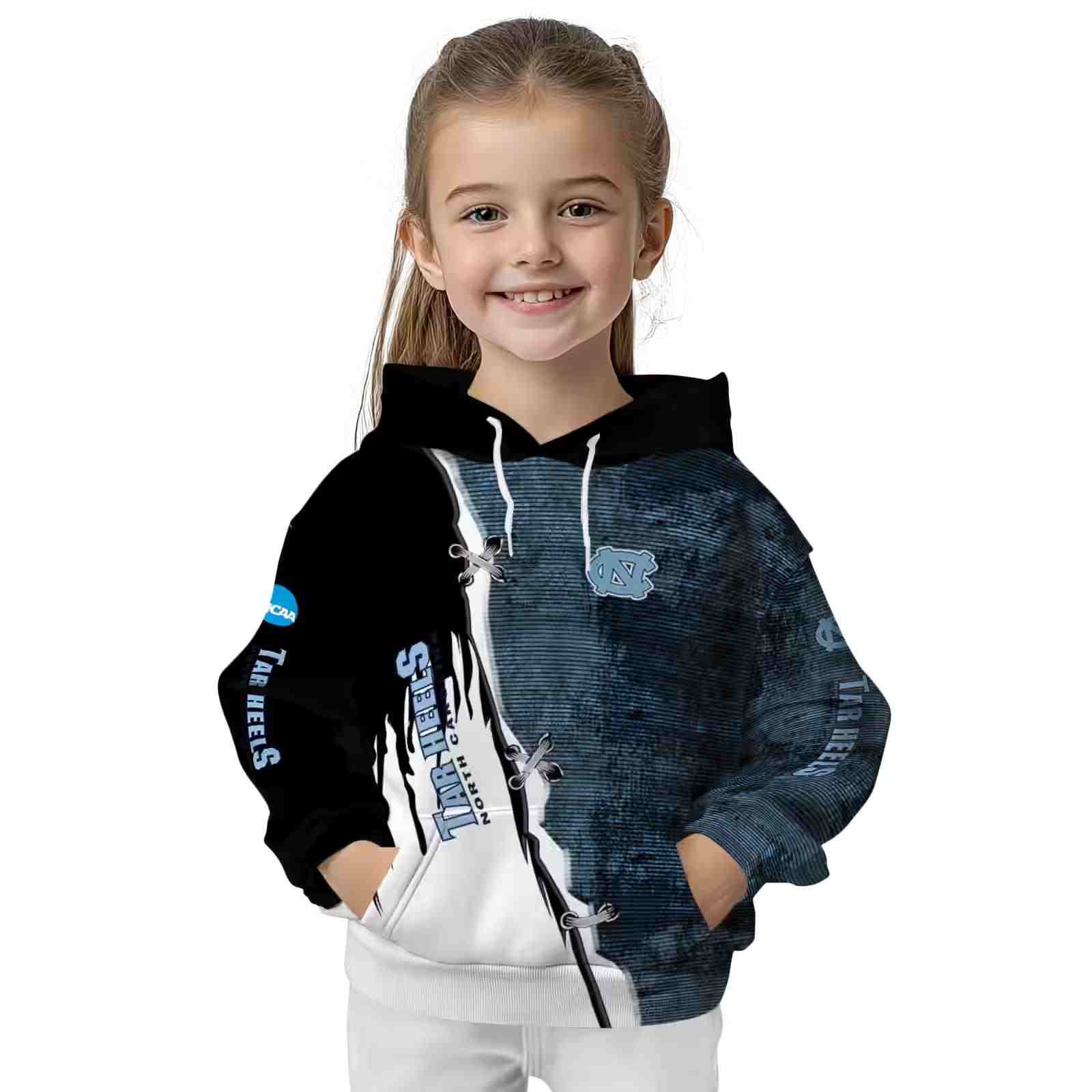 north carolina tar heels ripped pattern light blue black white hoodie top rated