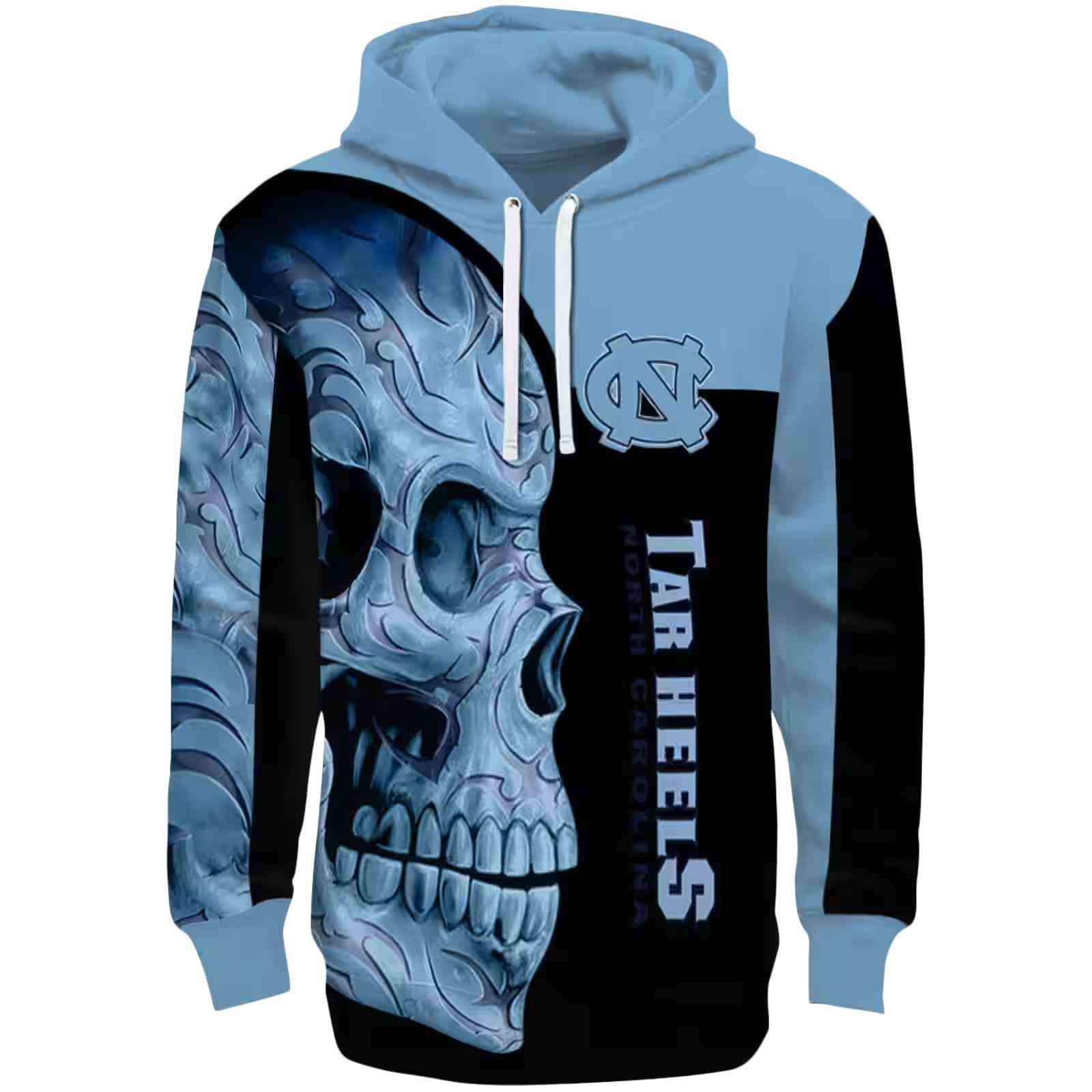 North Carolina Tar Heels Skull Motif Light Blue Black Hoodie