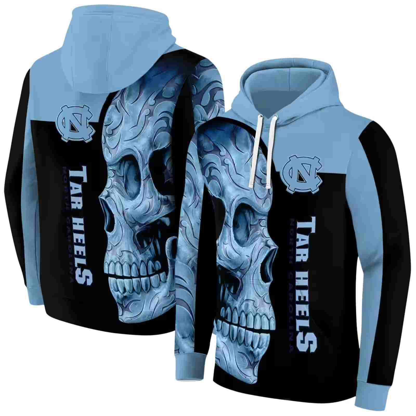 north carolina tar heels skull motif light blue black hoodie fashion forward