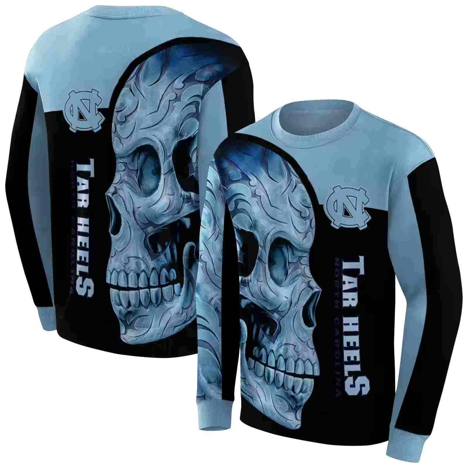 north carolina tar heels skull motif light blue black hoodie premium grade