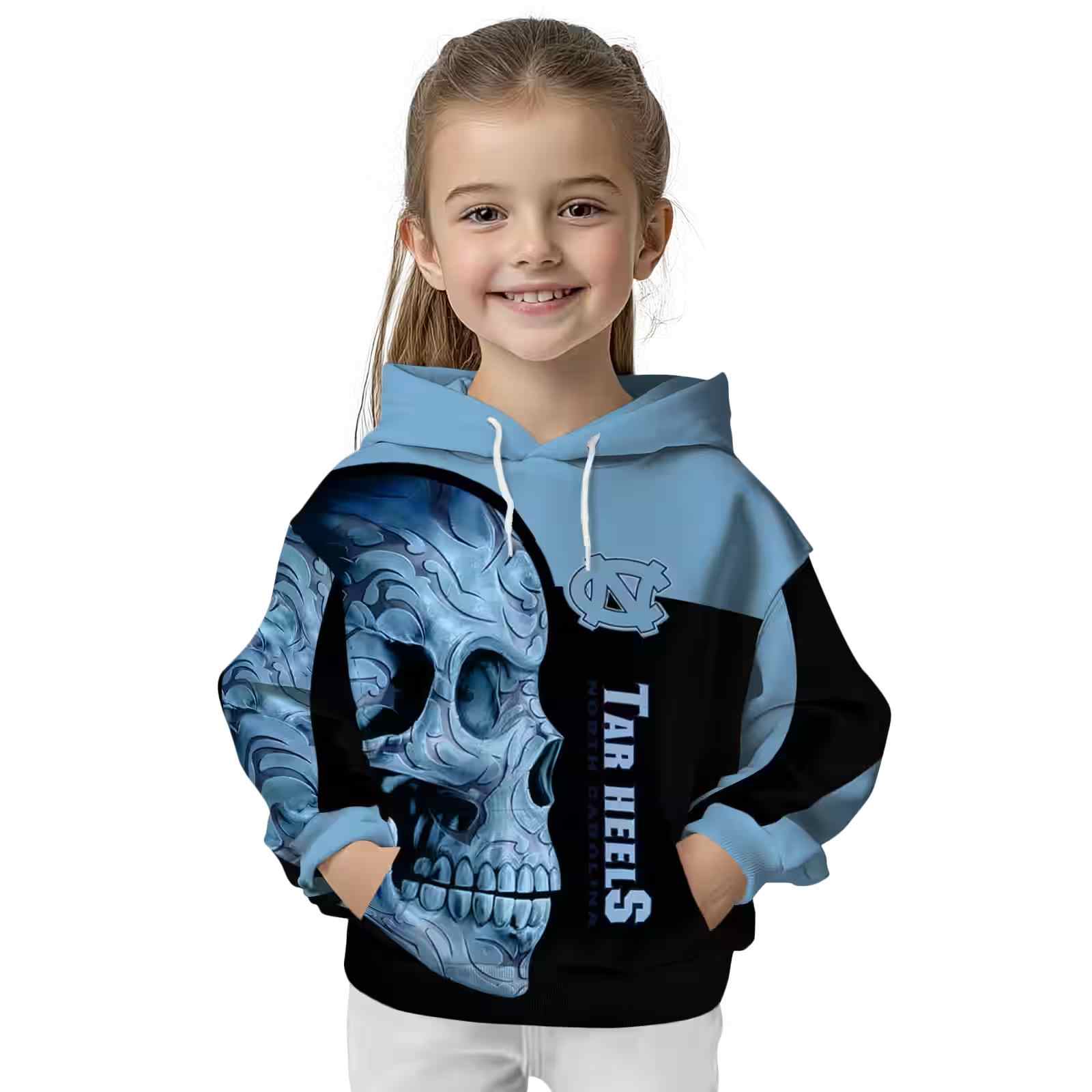 north carolina tar heels skull motif light blue black hoodie top rated