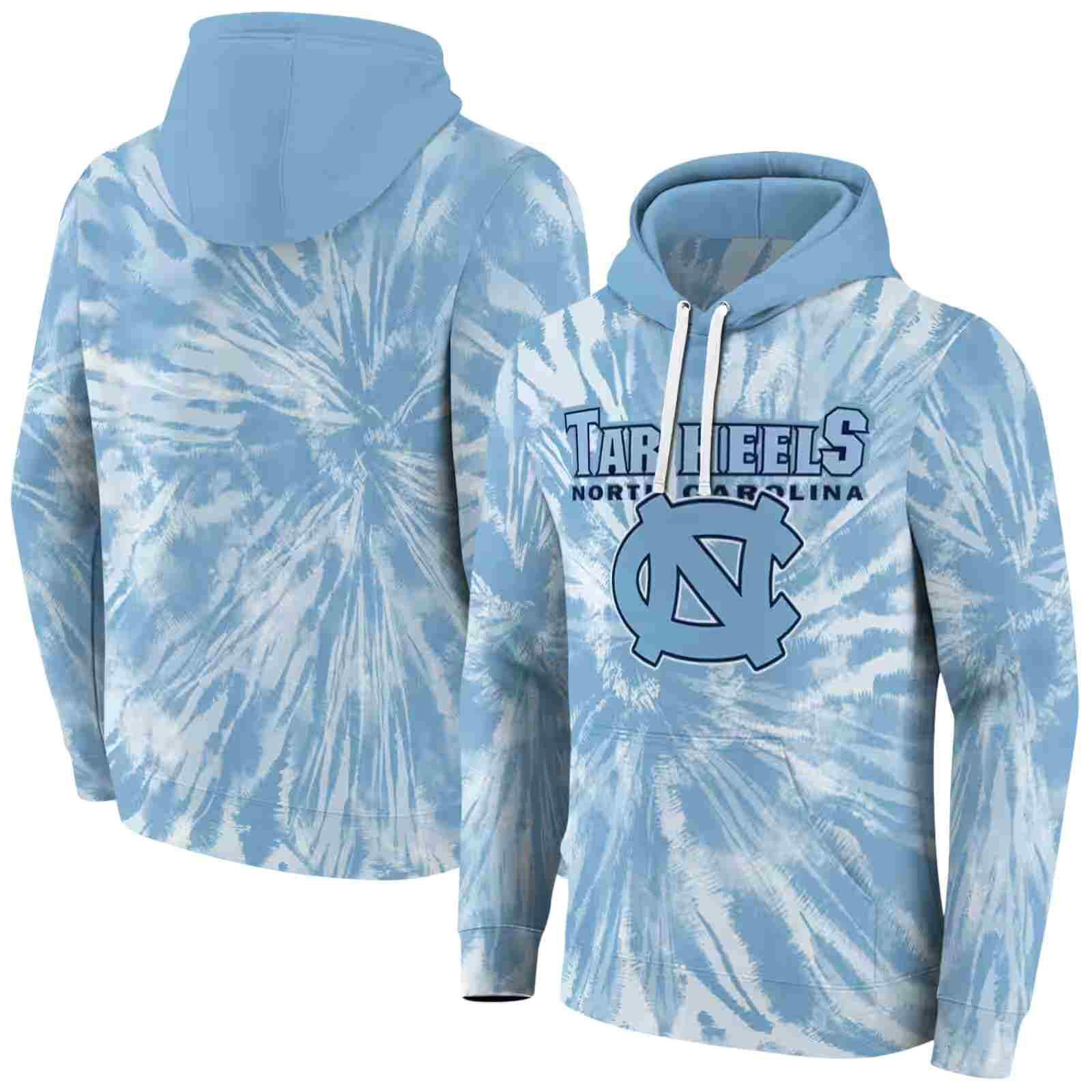 north carolina tar heels tie dye pattern light blue hoodie fashion forward