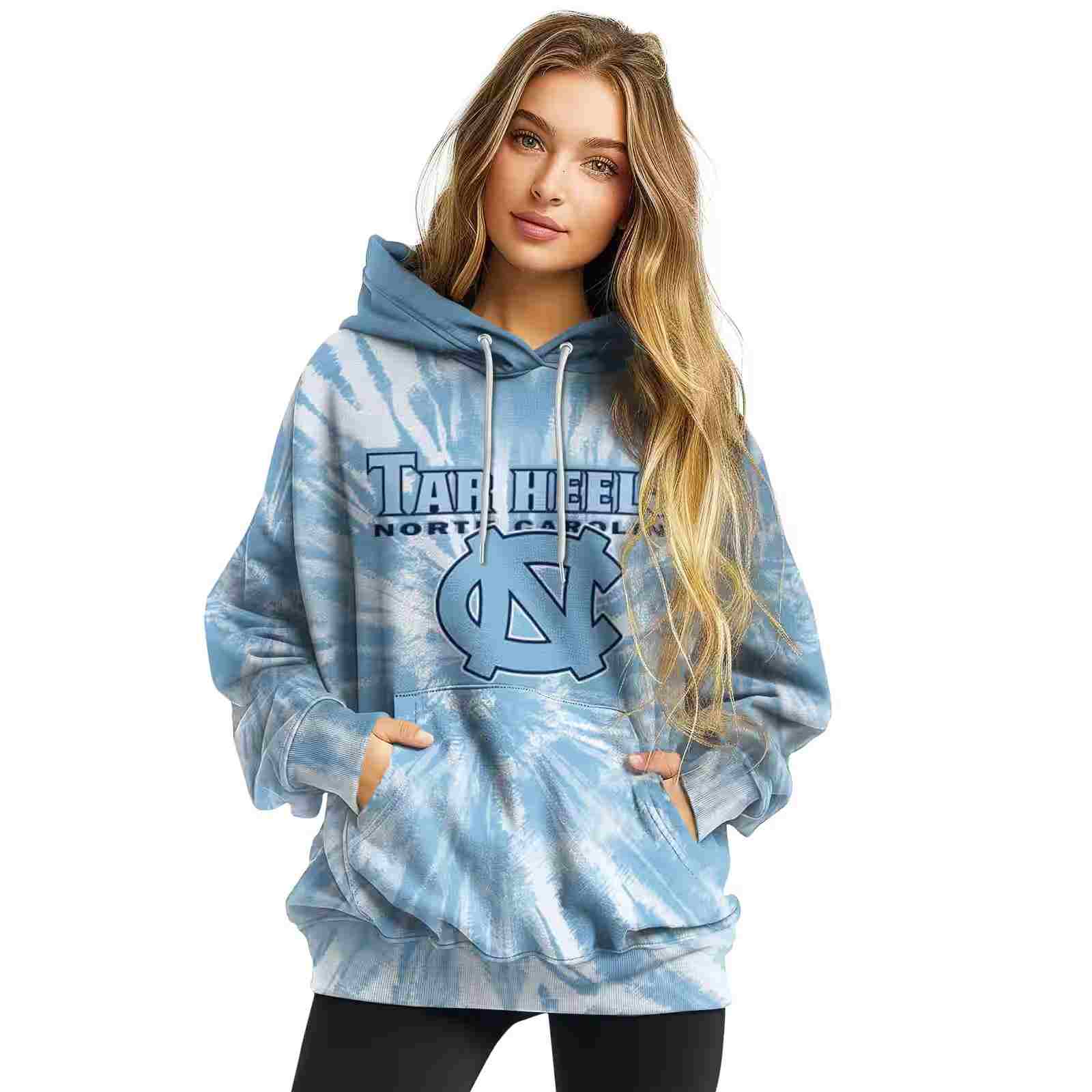 north carolina tar heels tie dye pattern light blue hoodie high quality