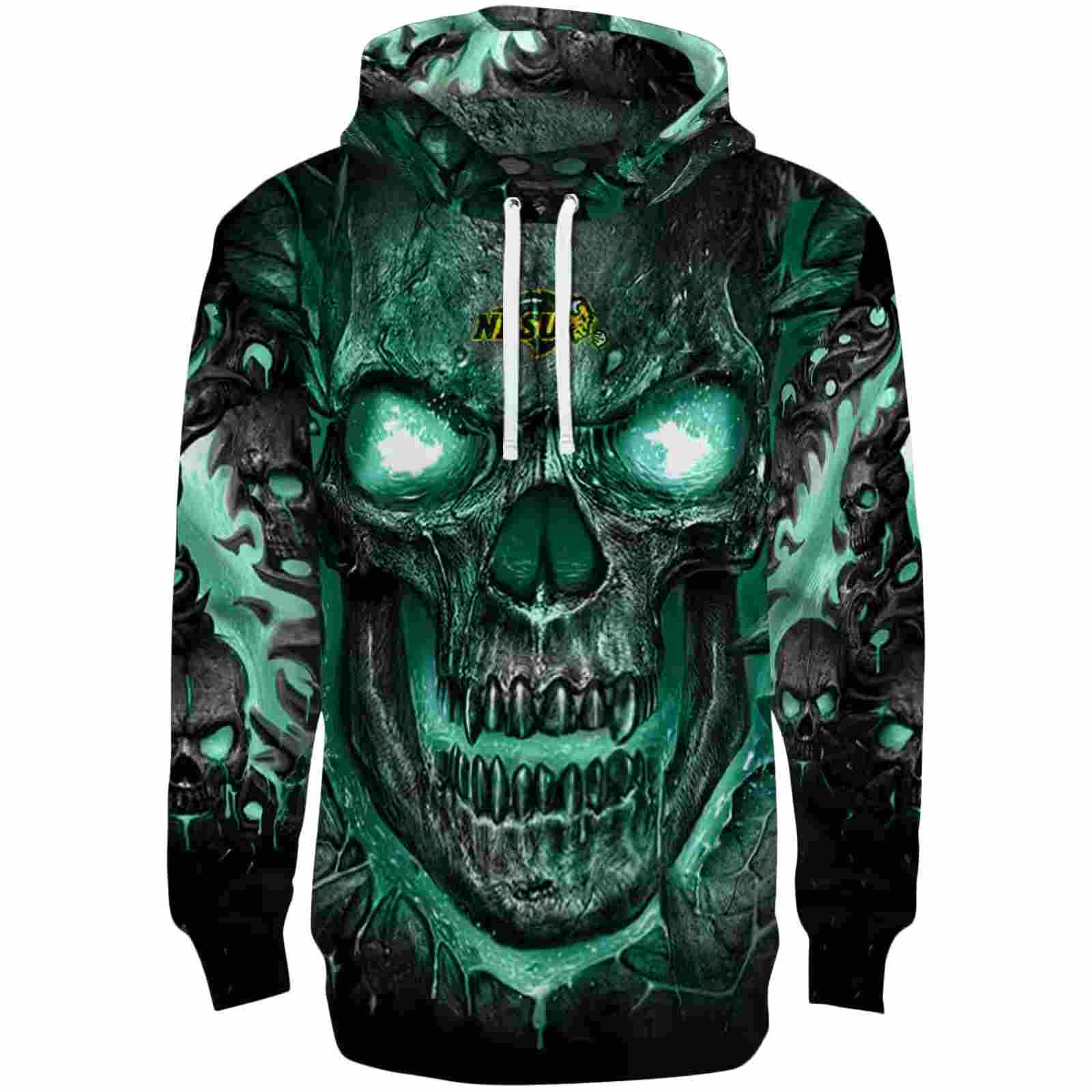 North Dakota State Bison Demonic Skull Green Black Hoodie