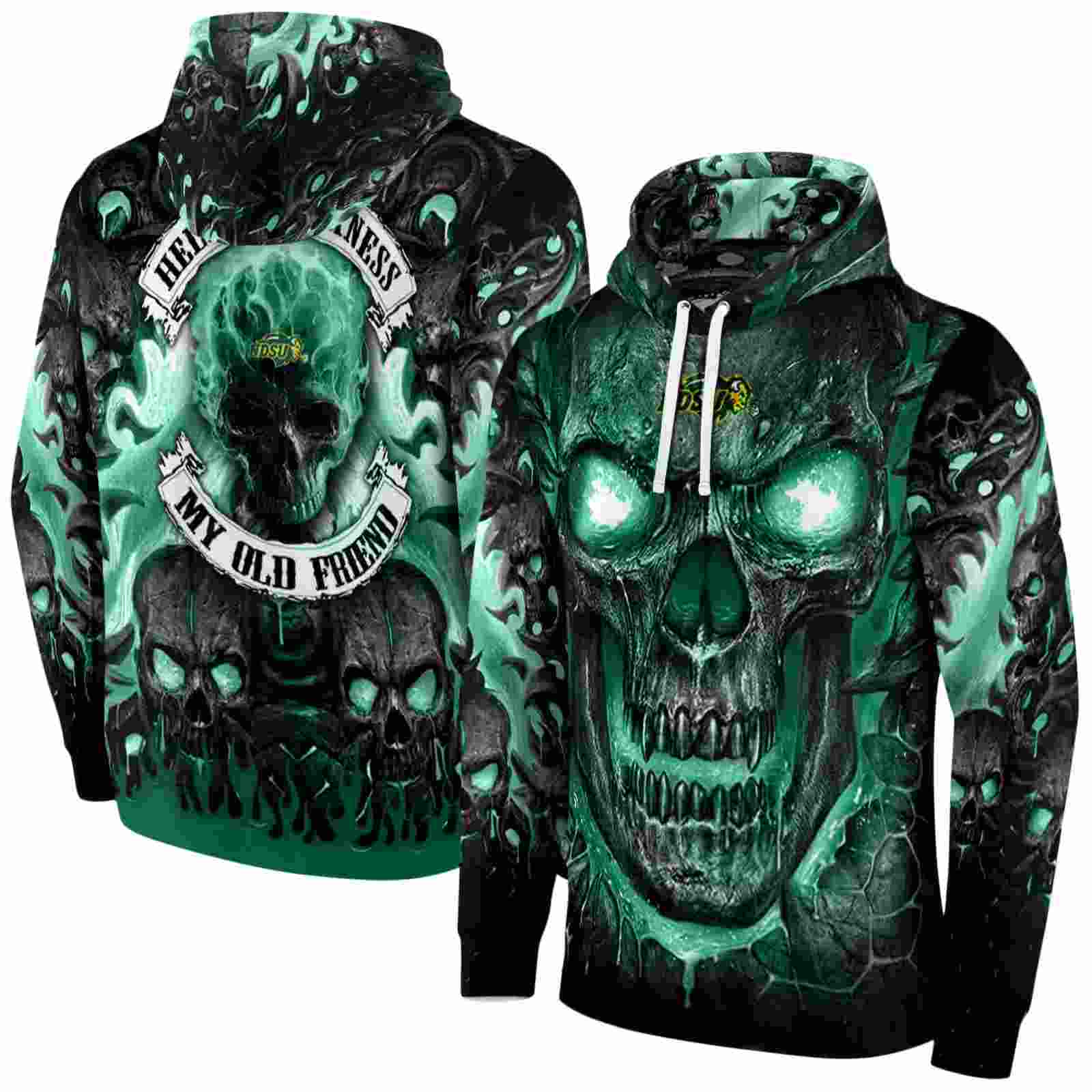 north dakota state bison demonic skull green black hoodie fashion forward