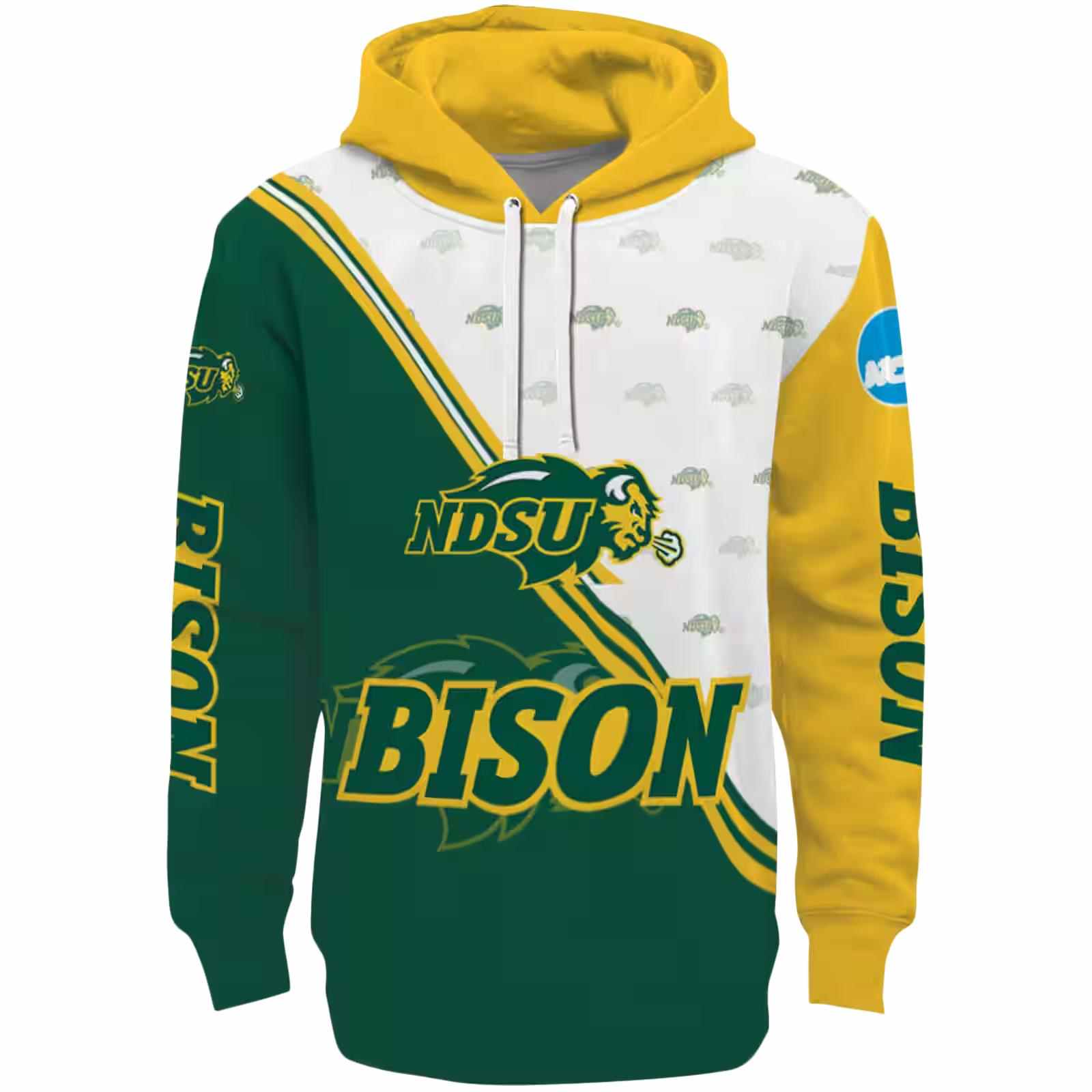 North Dakota State Bison Diagonal Stripe Green White Hoodie