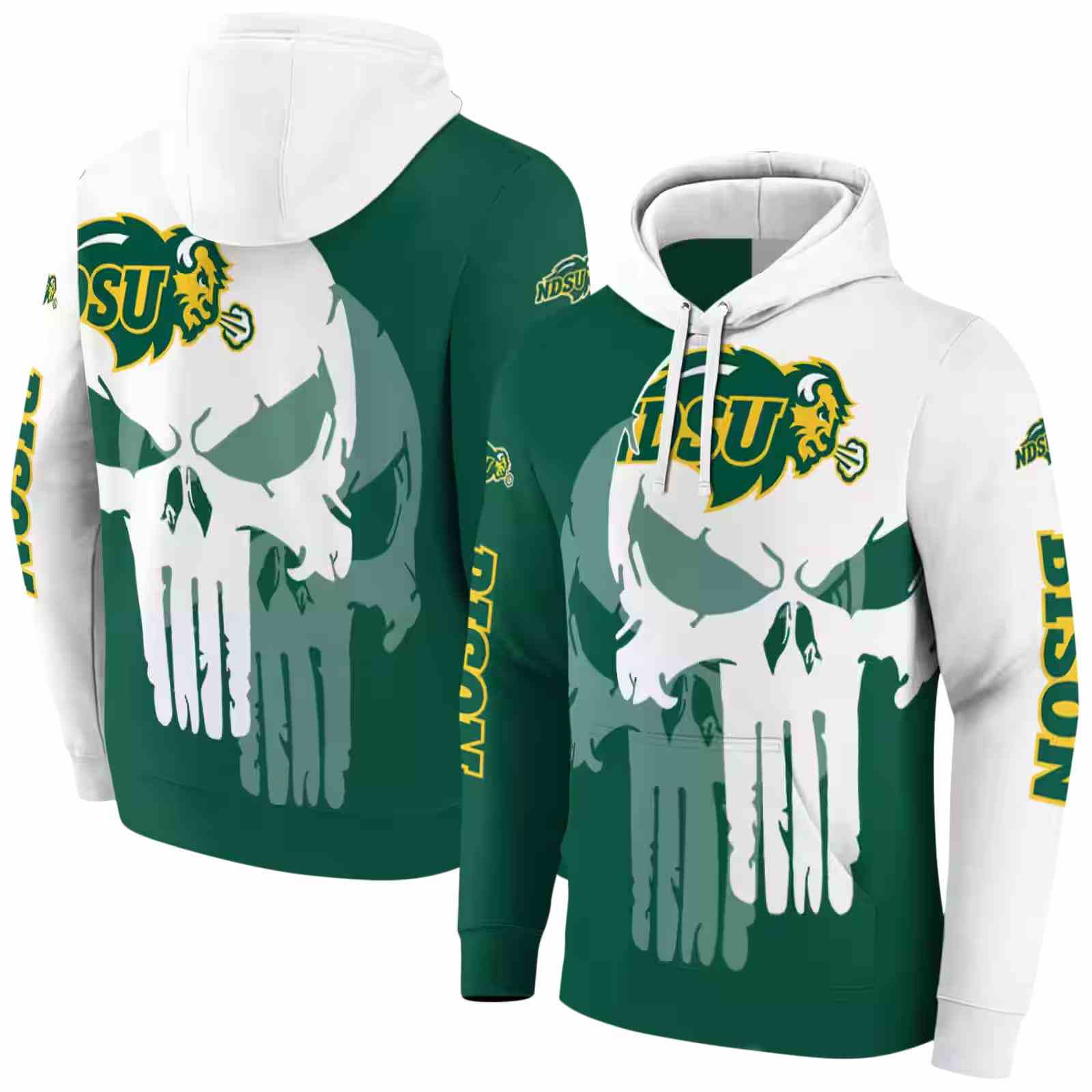 north dakota state bison graphic punisher green white hoodie fashion forward