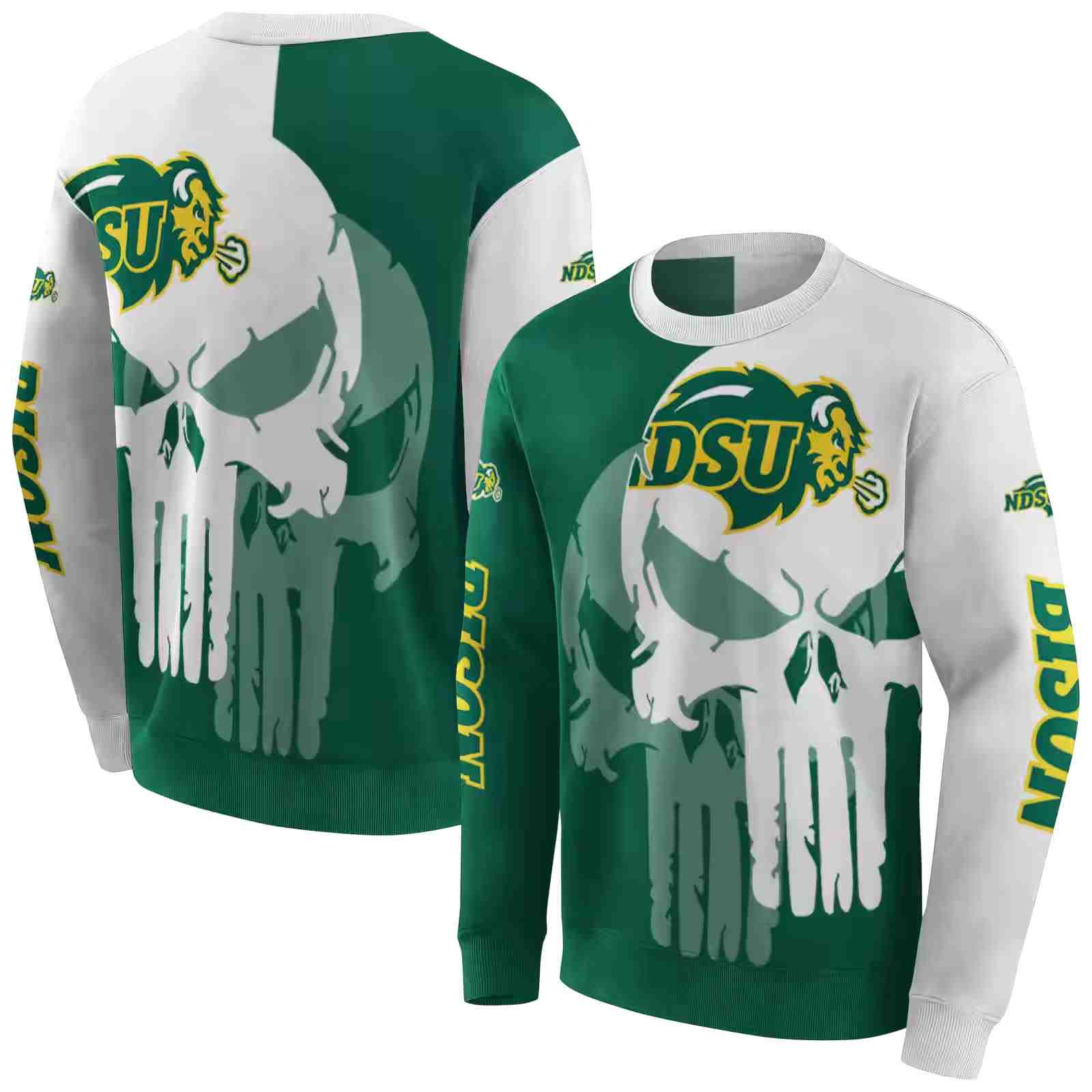 north dakota state bison graphic punisher green white hoodie premium grade