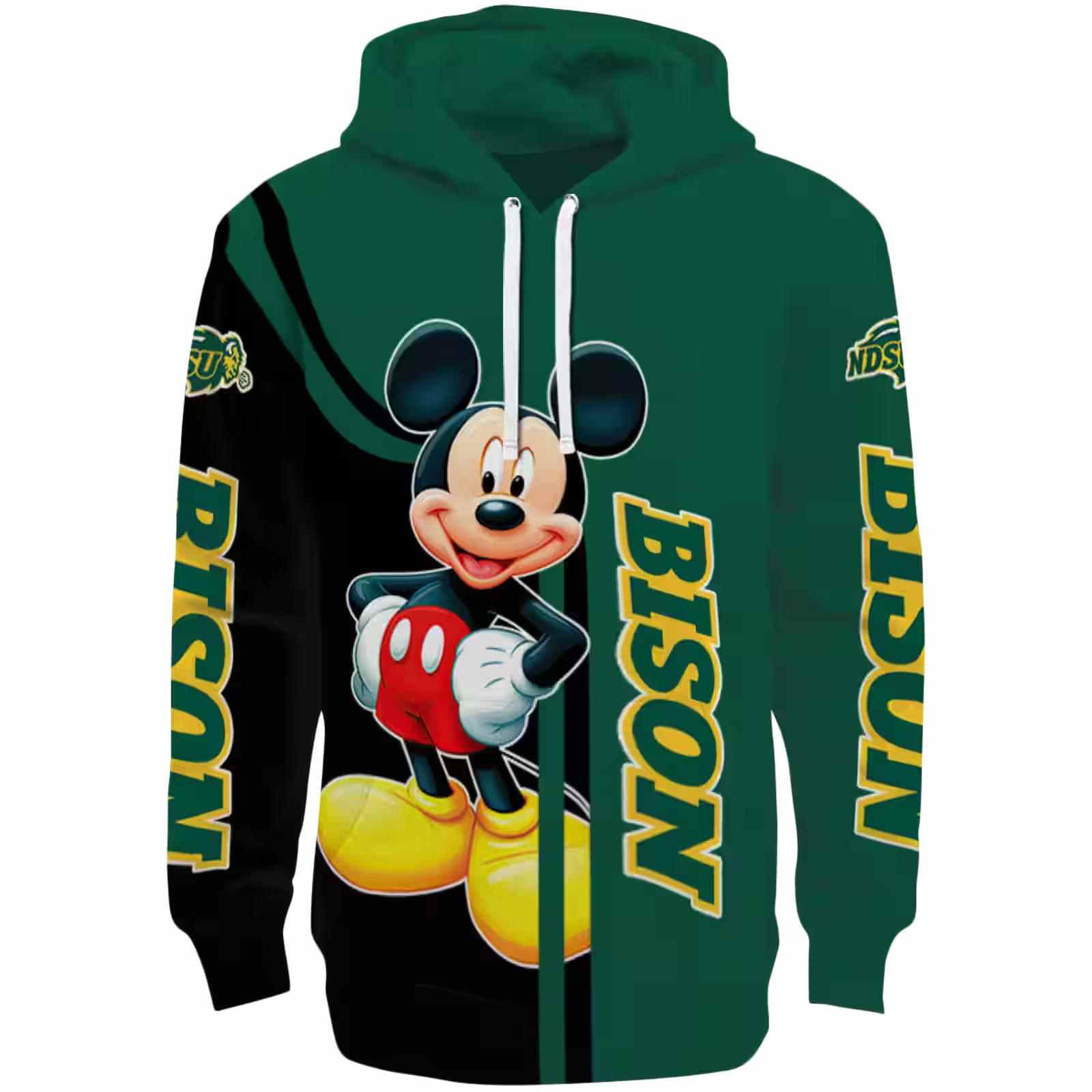 North Dakota State Bison Mickey Mouse Green Black Hoodie