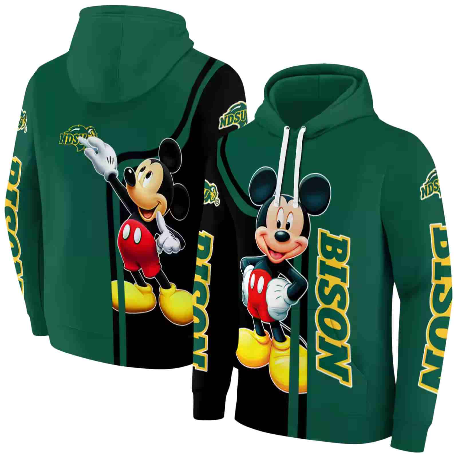 north dakota state bison mickey mouse green black hoodie fashion forward