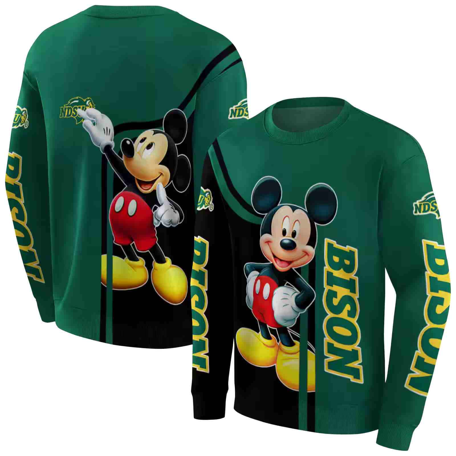 north dakota state bison mickey mouse green black hoodie premium grade