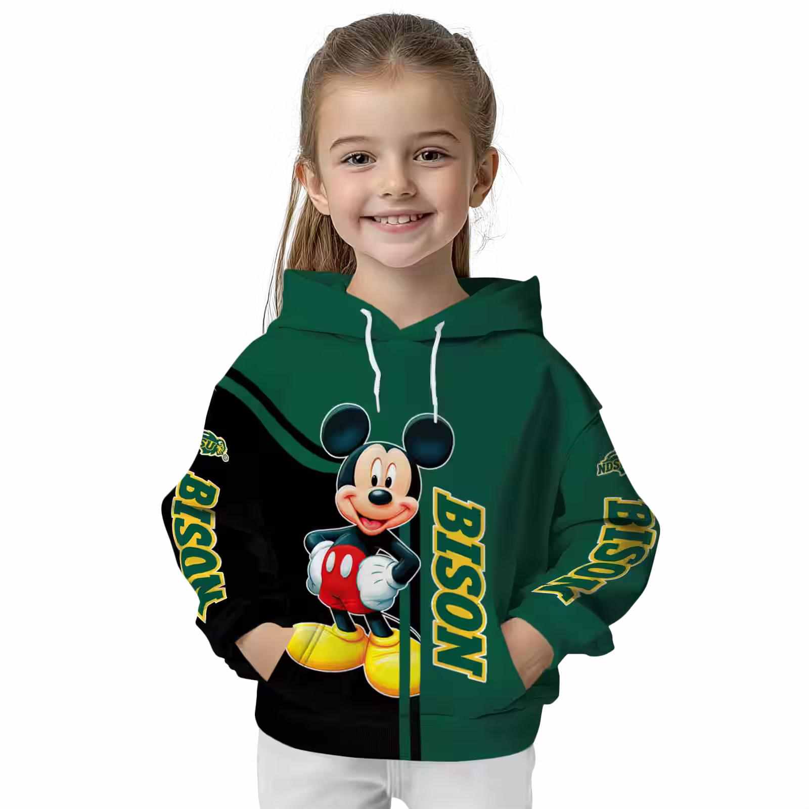 north dakota state bison mickey mouse green black hoodie top rated