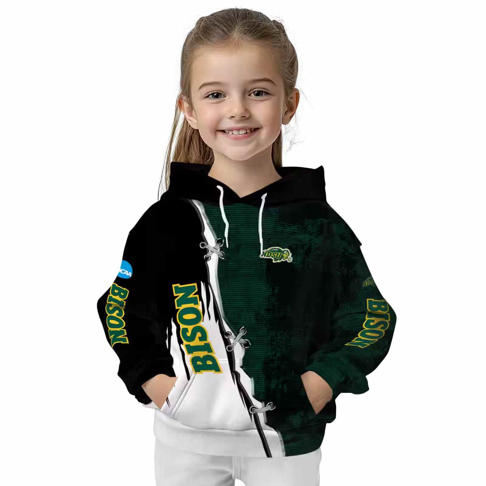 north dakota state bison ripped pattern green black white hoodie top rated