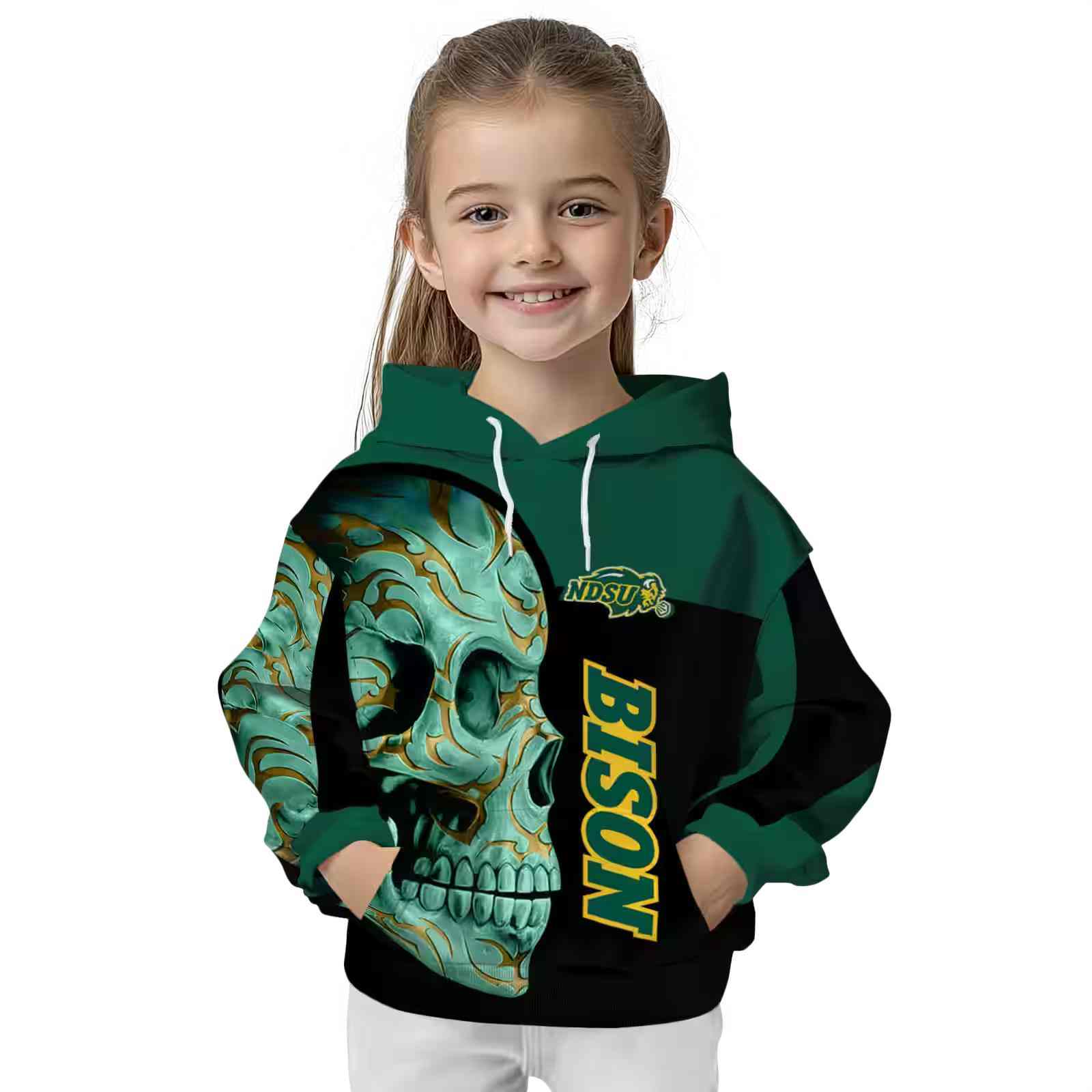 north dakota state bison skull motif green black hoodie top rated