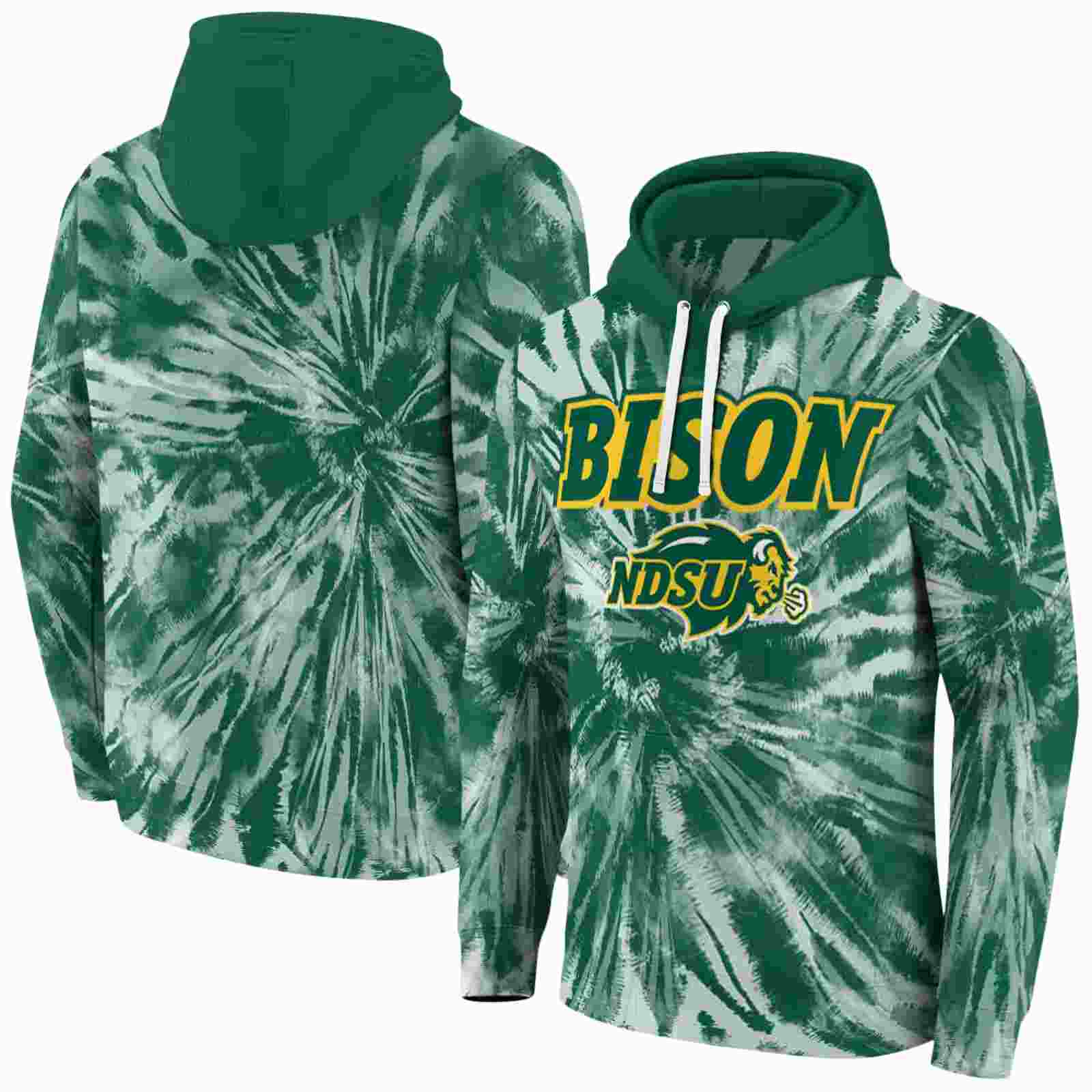 north dakota state bison tie dye pattern green hoodie fashion forward