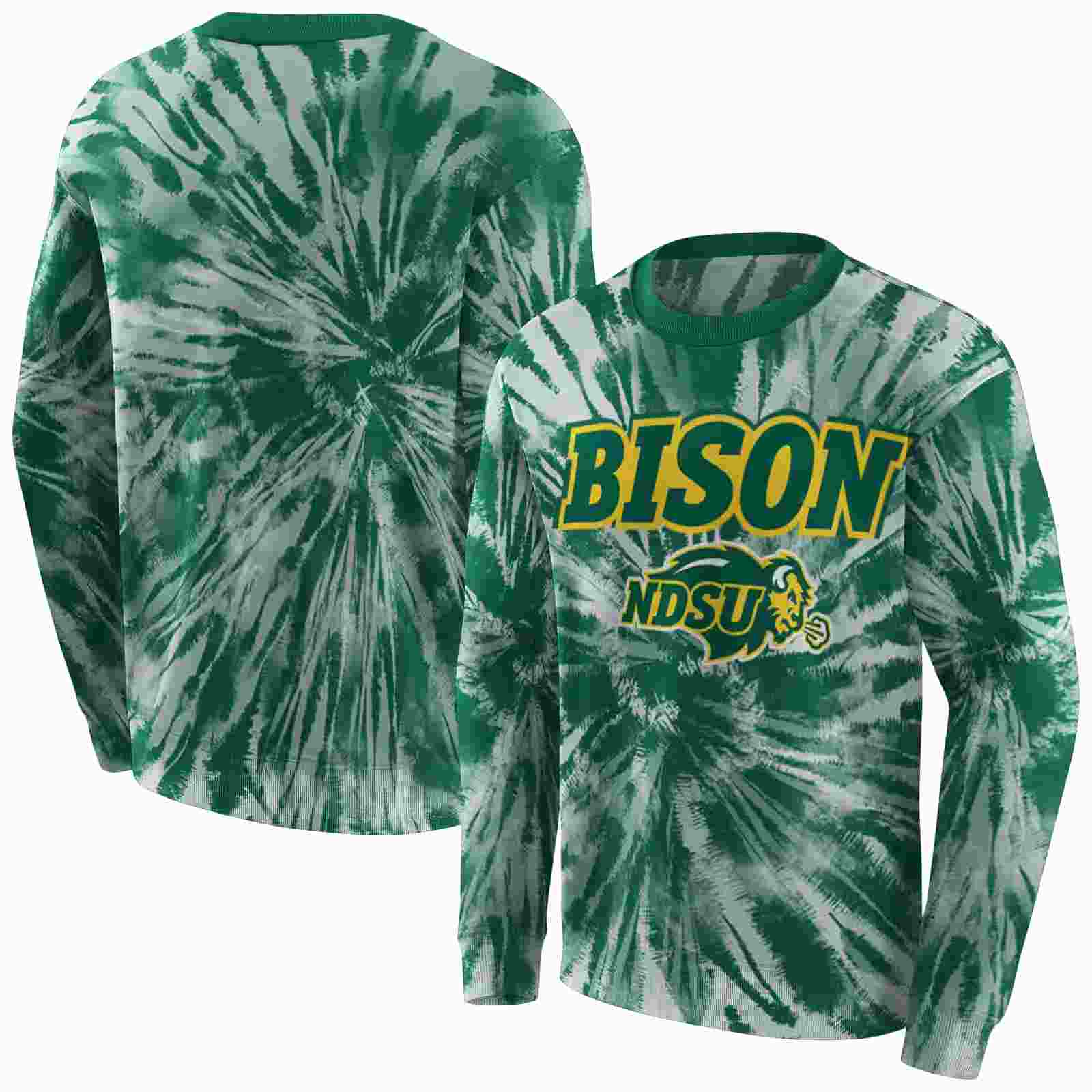 north dakota state bison tie dye pattern green hoodie premium grade