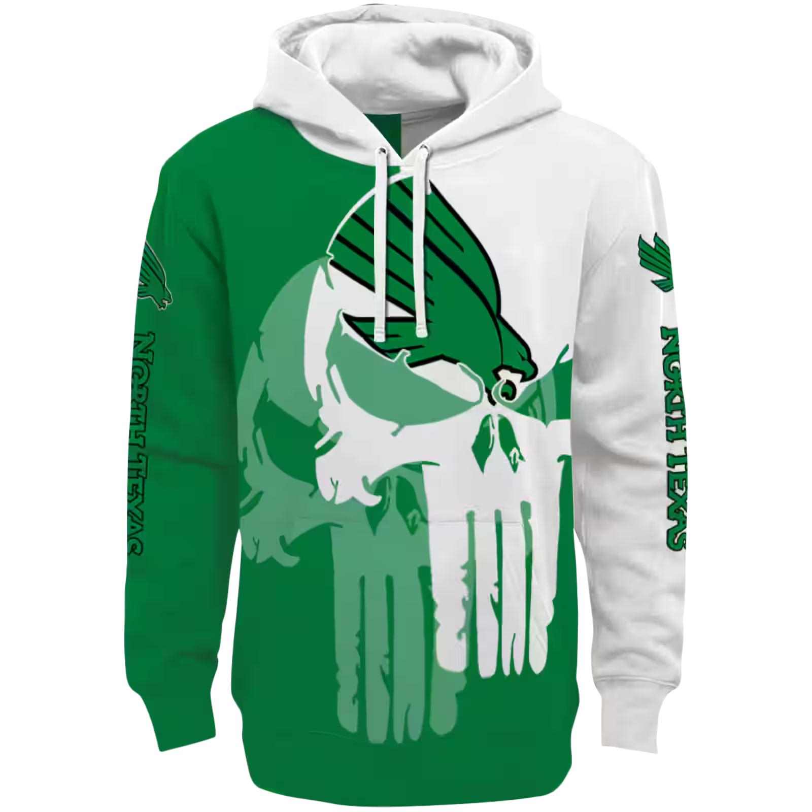 North Texas Mean Green Graphic Punisher Green White Hoodie